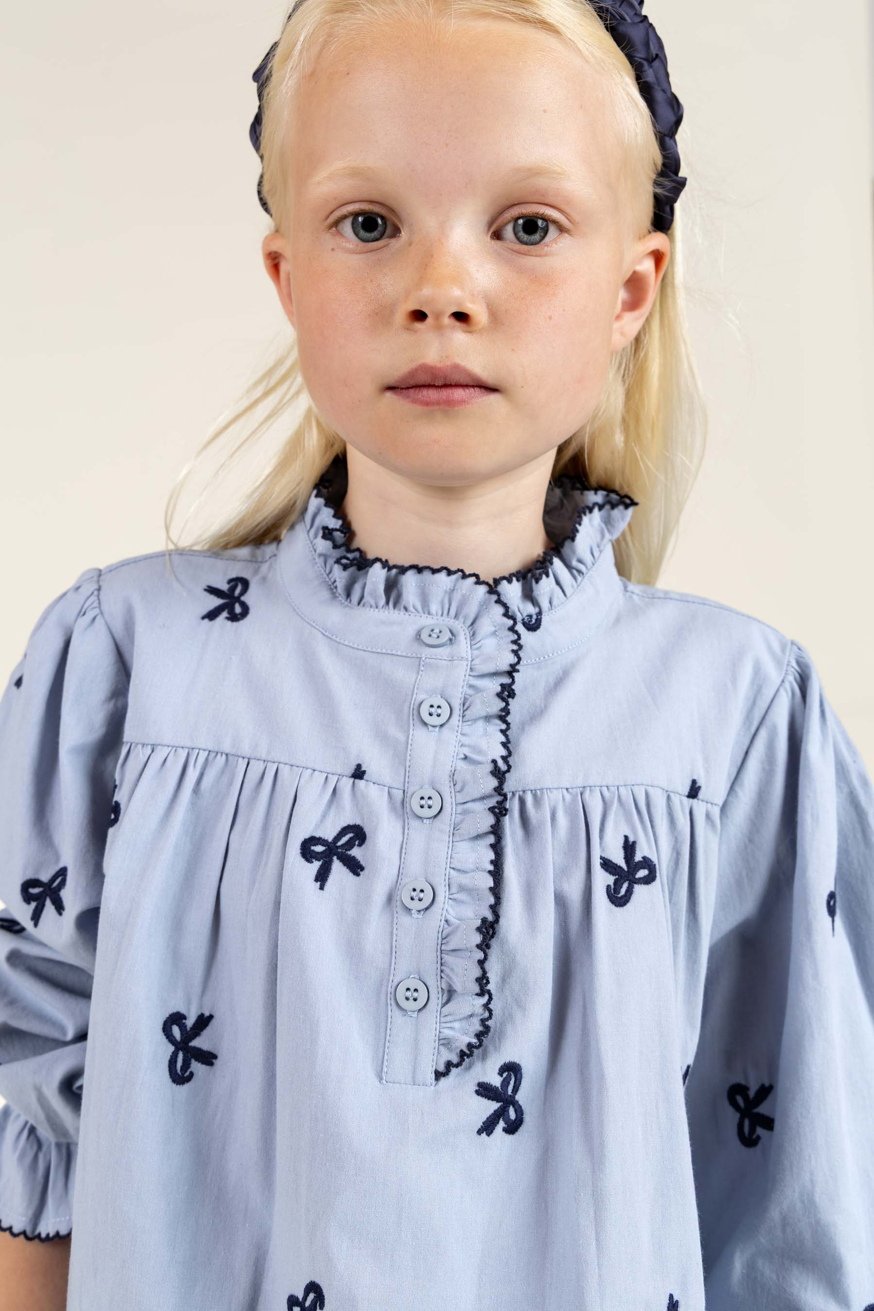 Popeline blouse met borduursel - Tween - Blue | 100676 Adison