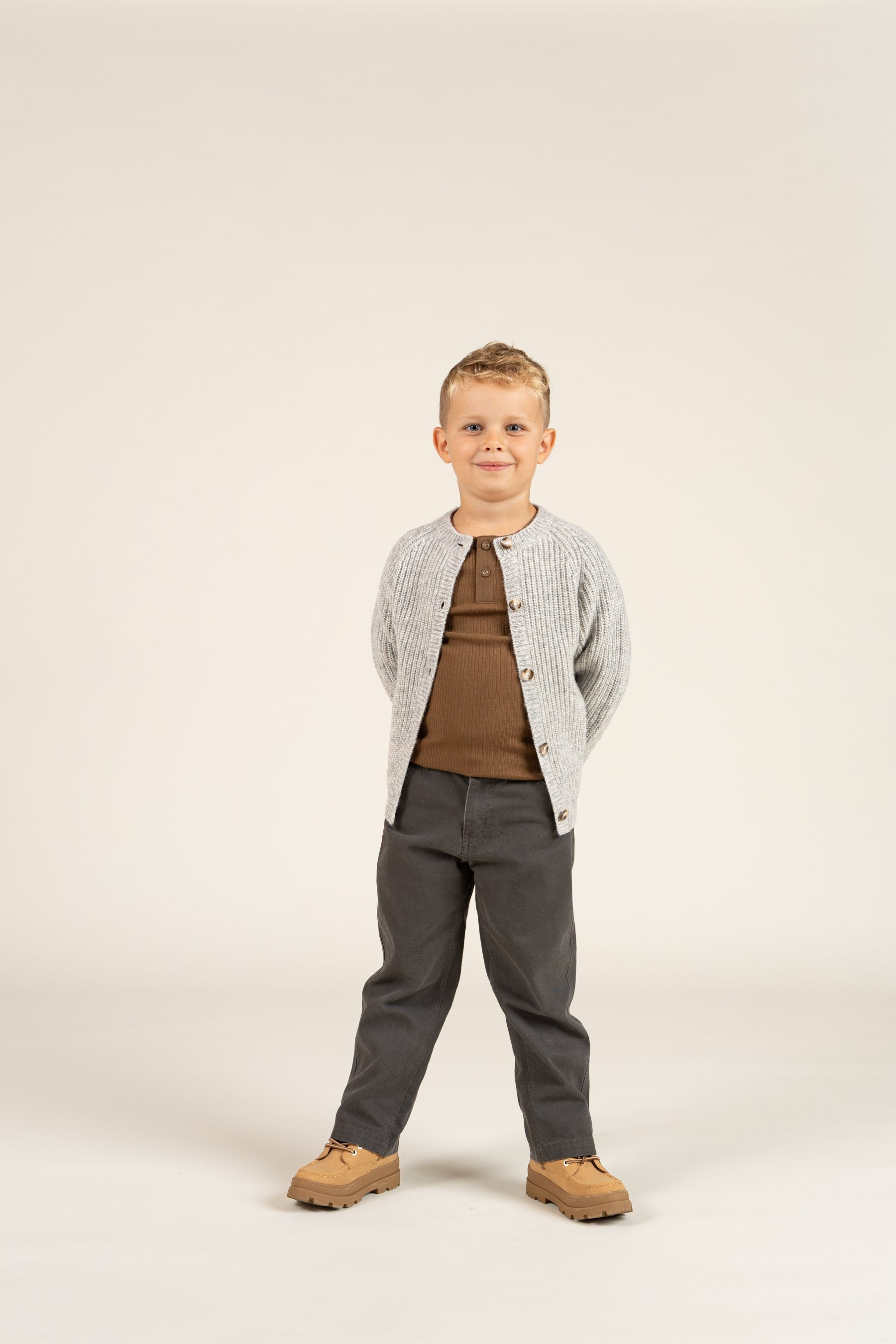 Katoenen rib T-shirt met lange mouwen - Kids - Coffee | 100568 Manson