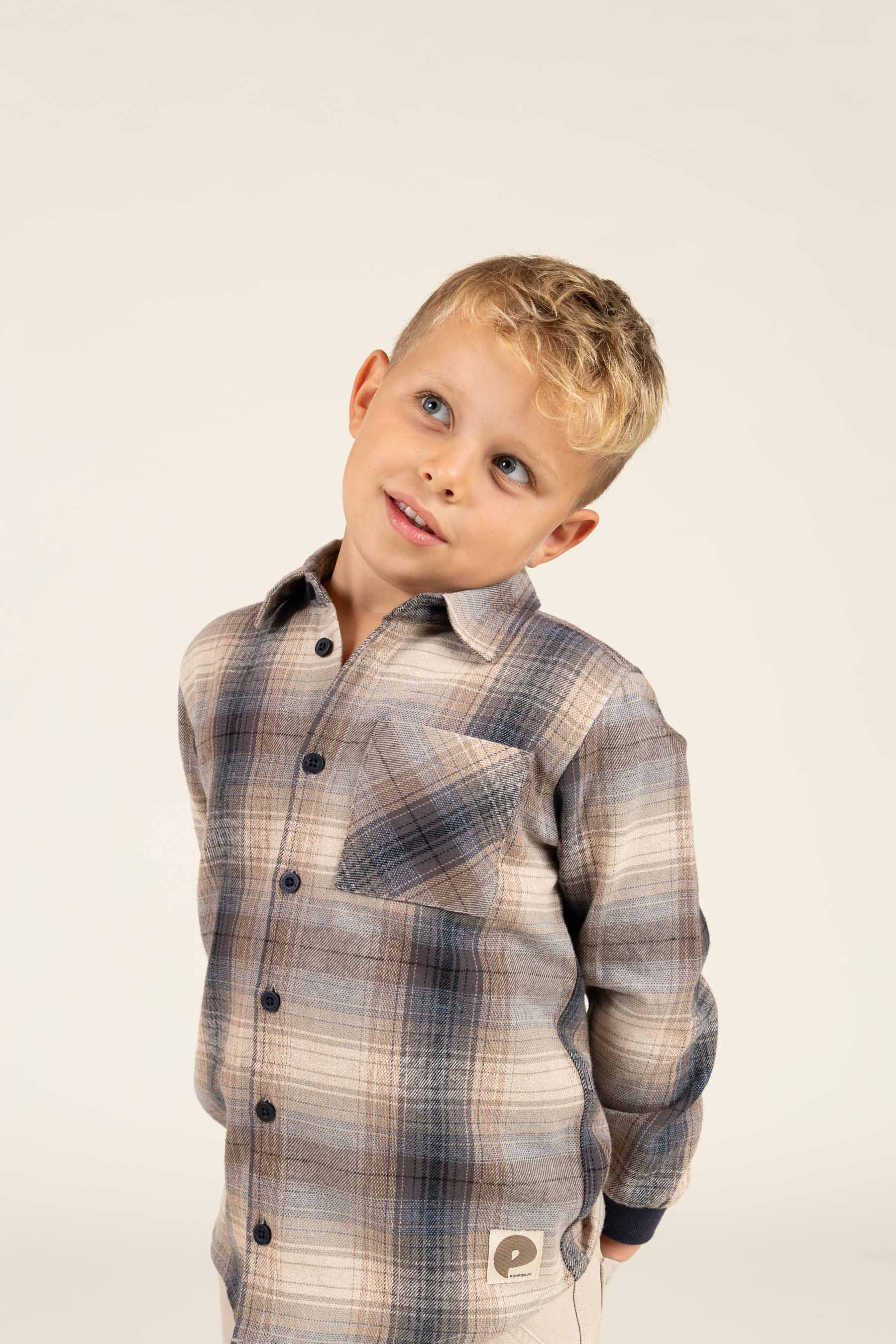 Geruit flanellen overhemd met ribboord - Kids - Brown Navy Check | 100529 Henry