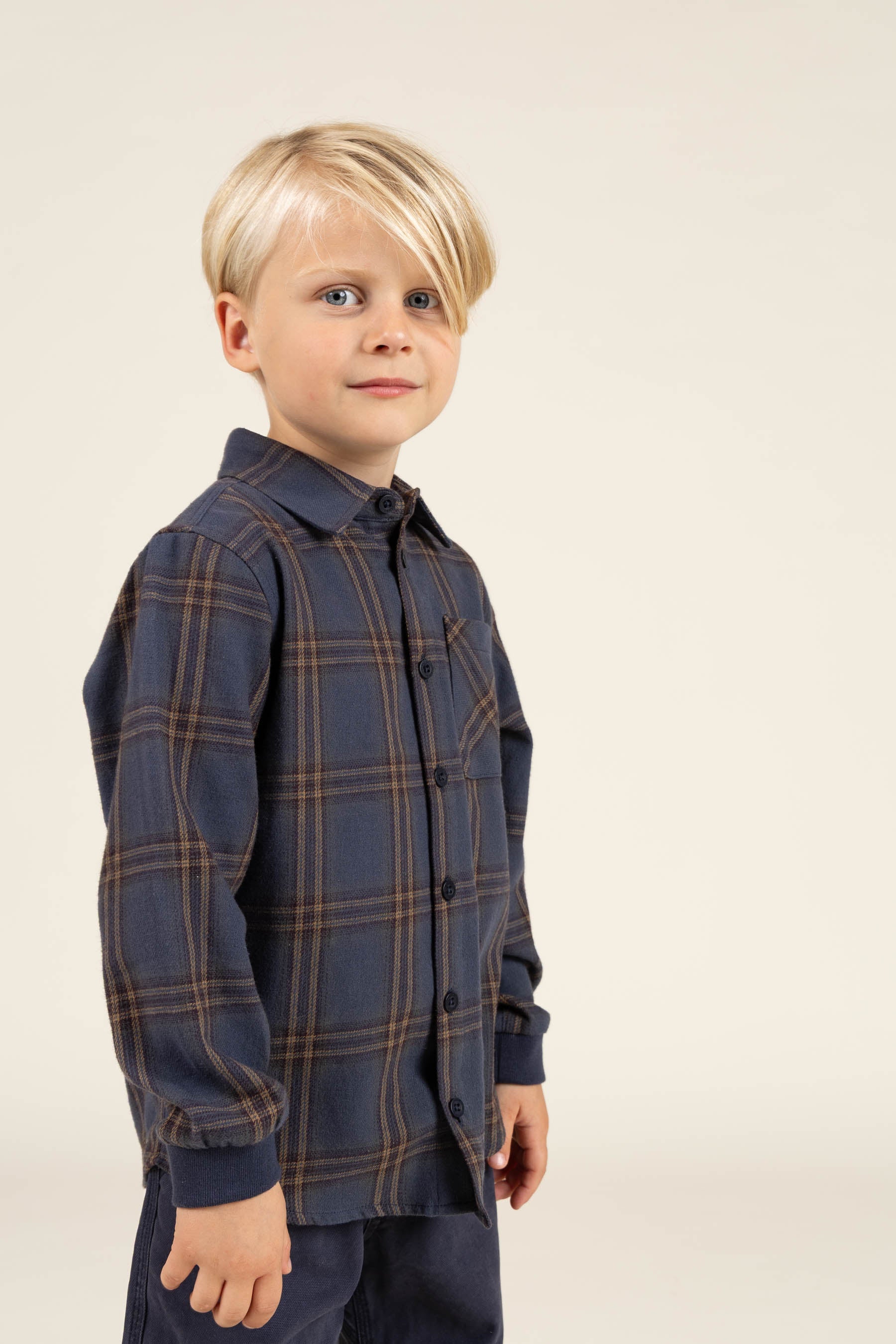 Geruit flanellen overhemd met ribboord - Kids - Navy Check | 100530 Henry