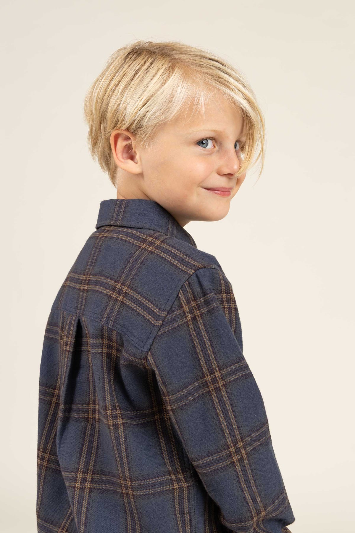 Geruit flanellen overhemd met ribboord - Kids - Navy Check | 100530 Henry