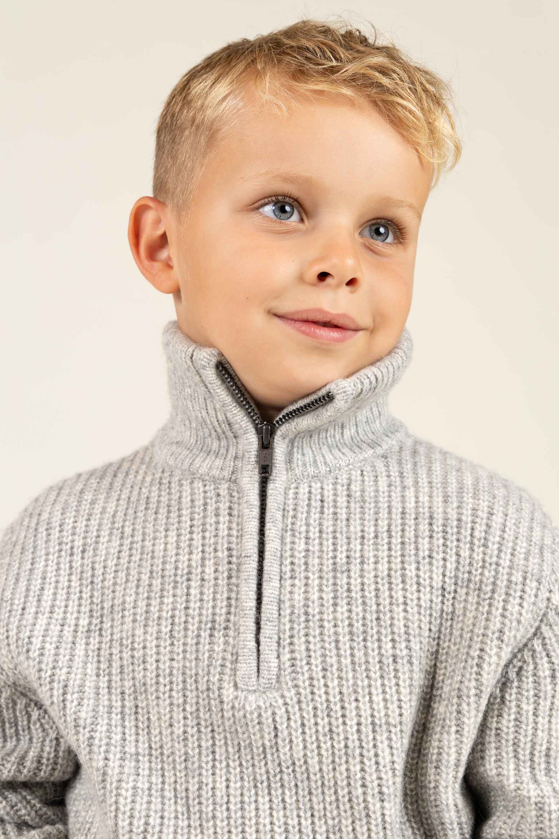 Trui van wolmix met halve rits - Kids - Grey Melange | 100752 Adam