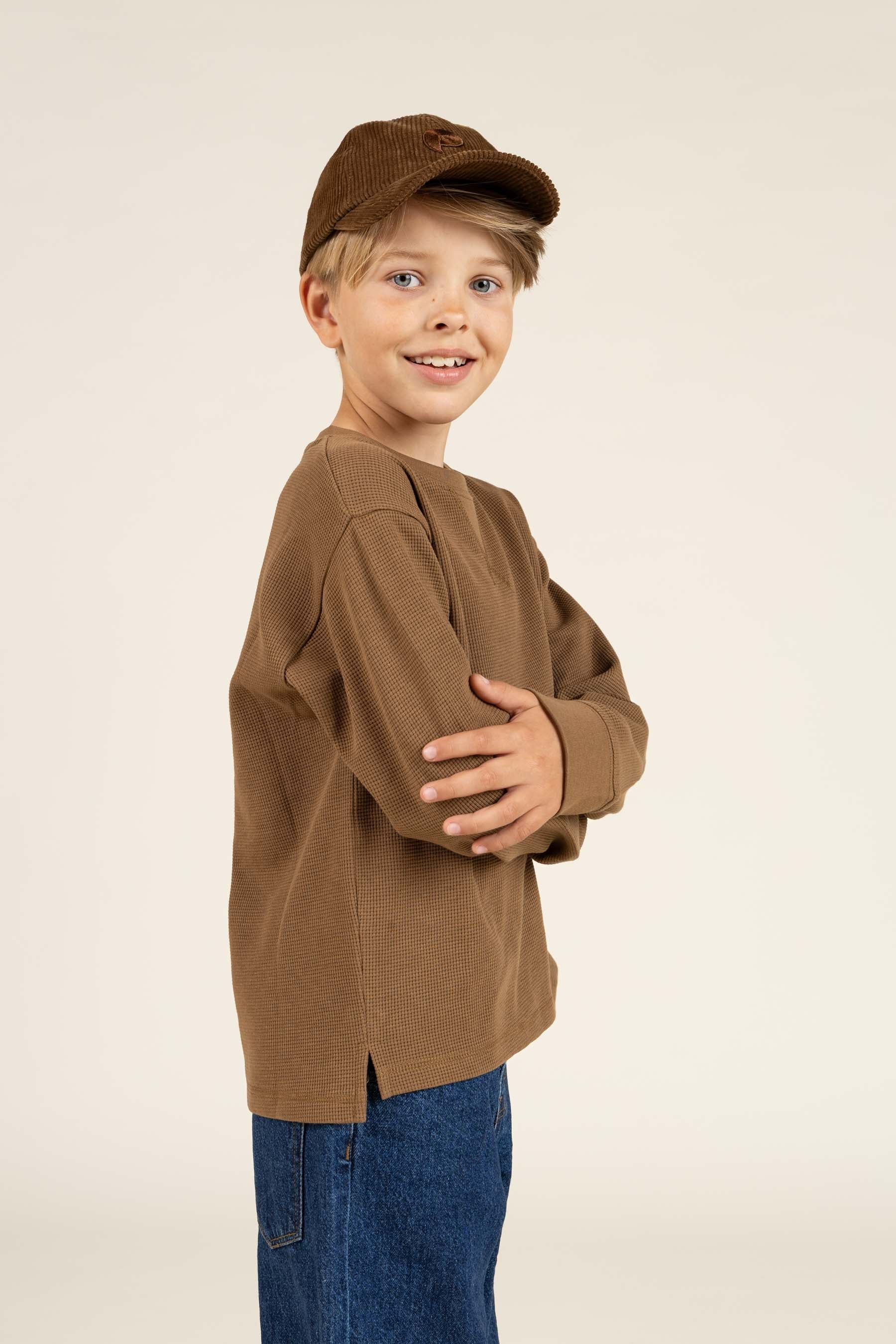 Gestructureerd T-shirt met lange mouwen - Tween - Coffee | 100706 Malthe