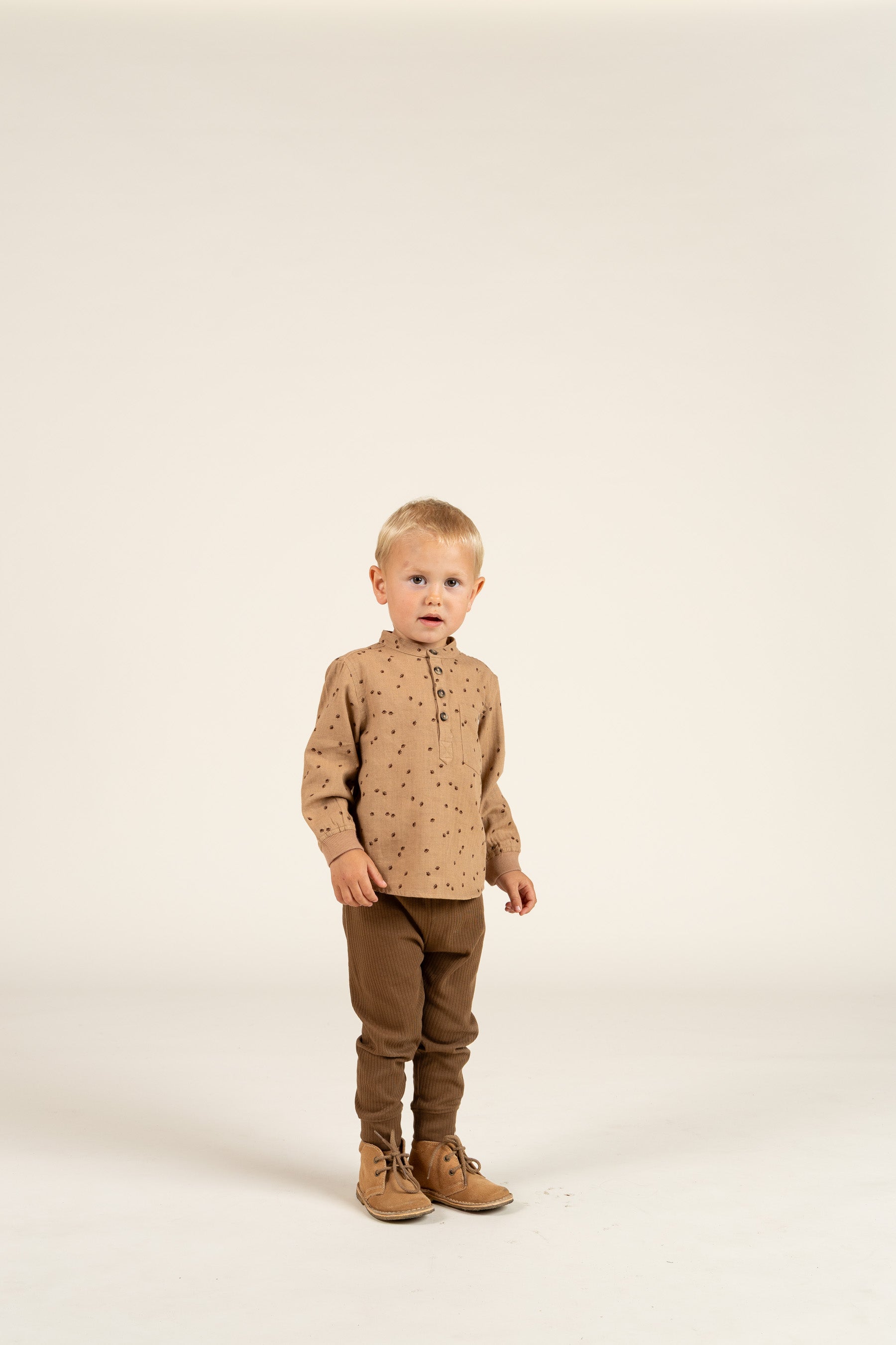 Visgraat Geweven Katoenen Shirt met Print - Kids - Light Brown | 100760 Edward