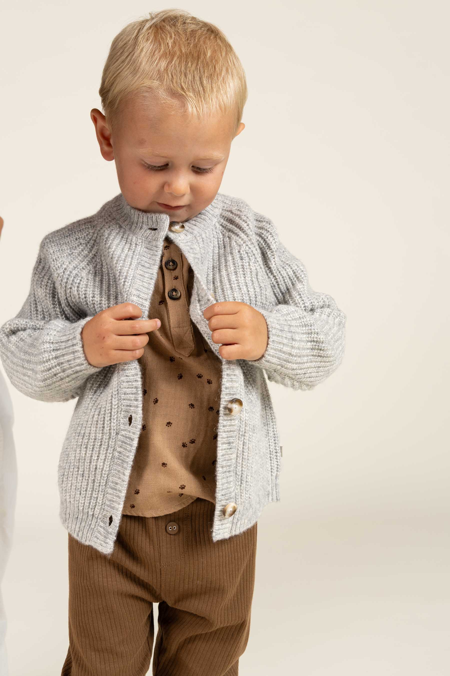 Visgraat Geweven Katoenen Shirt met Print - Kids - Light Brown | 100760 Edward