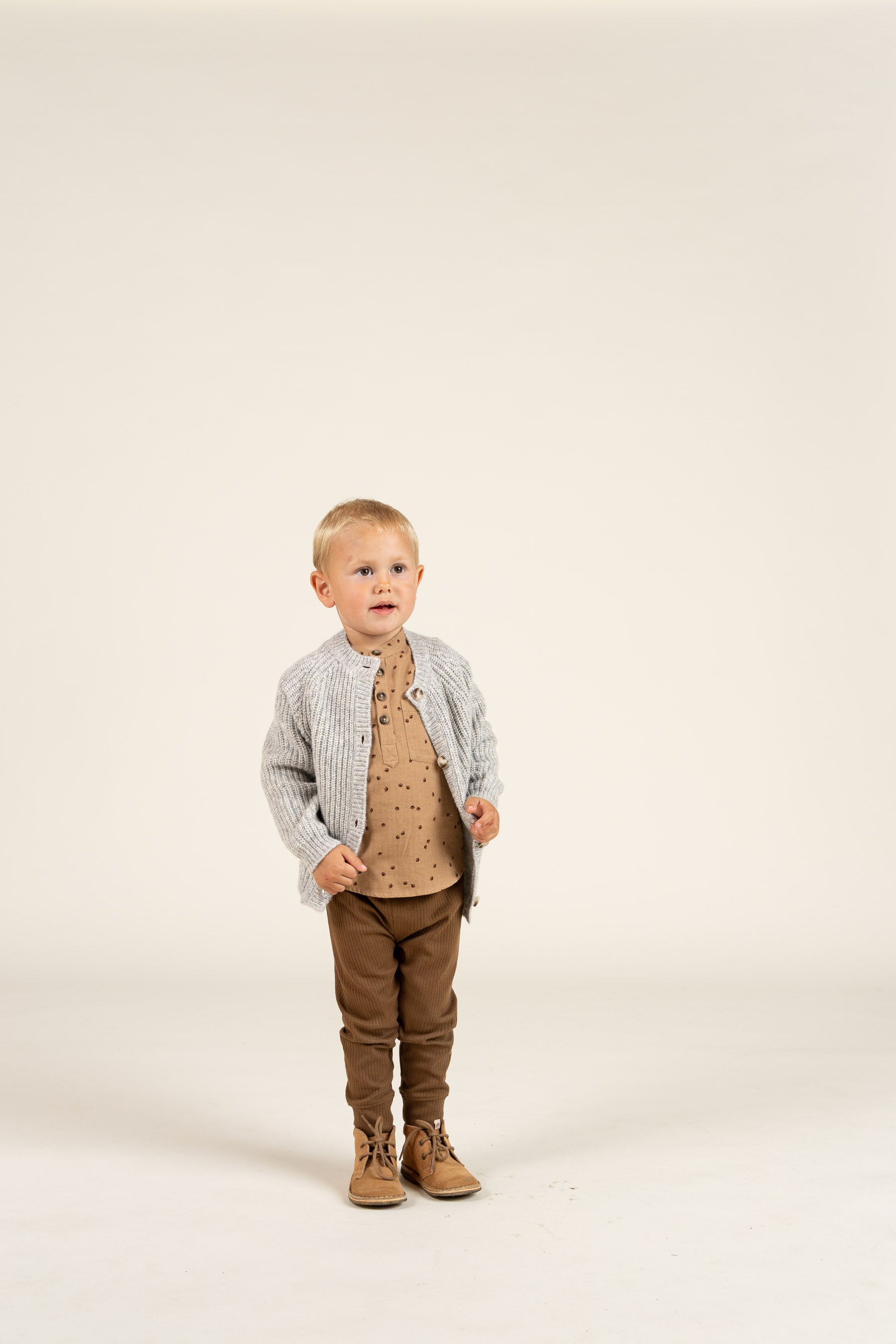Visgraat Geweven Katoenen Shirt met Print - Kids - Light Brown | 100760 Edward