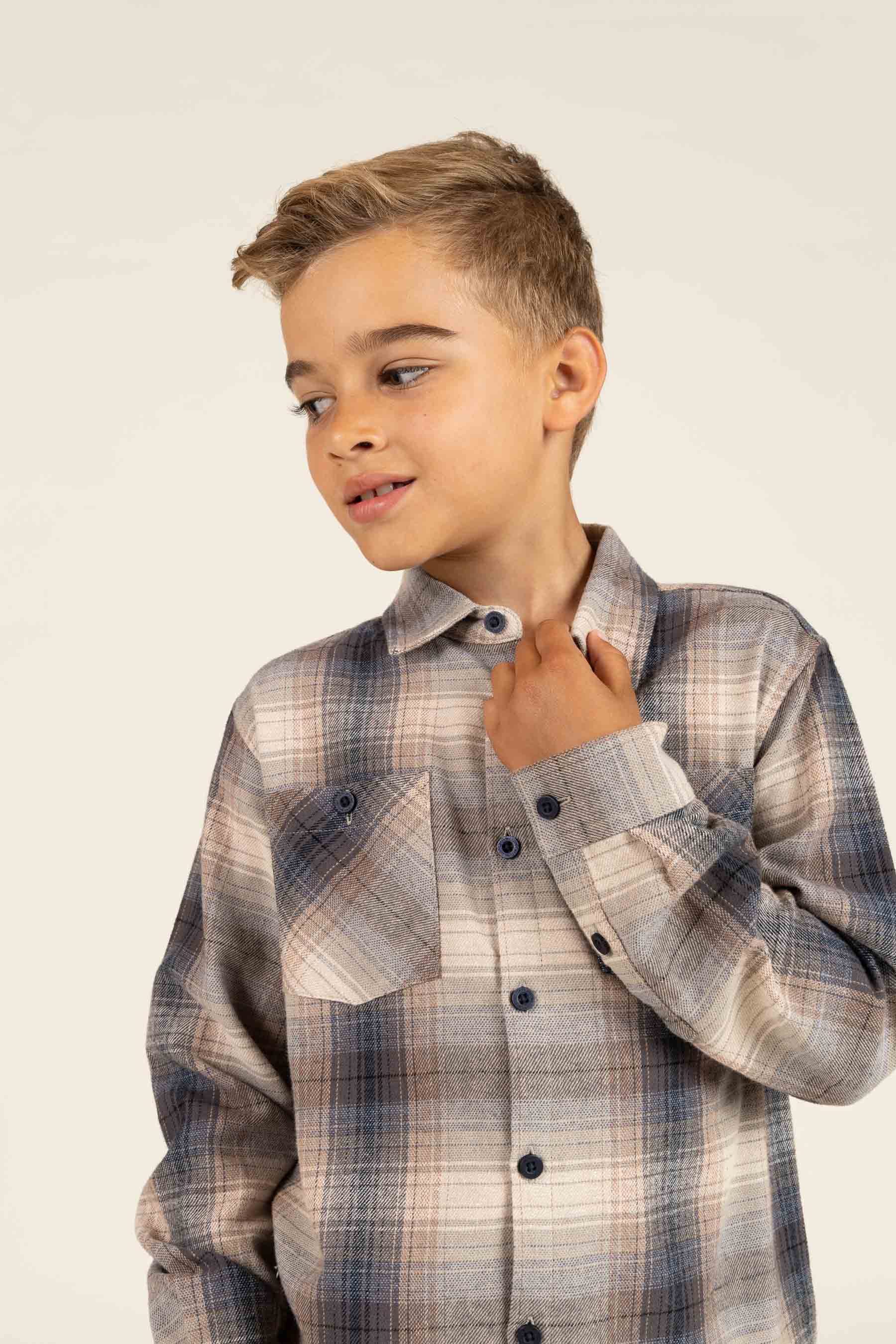 Geruit flanellen overhemd - Tween - Brown Navy Check | 100527 Henry