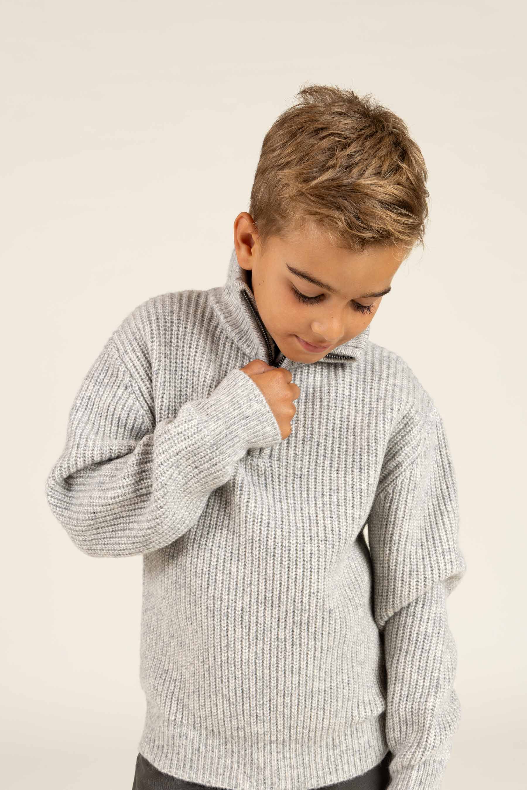 Trui van wolmix met halve rits - Tween - Grey Melange | 100753 Adam