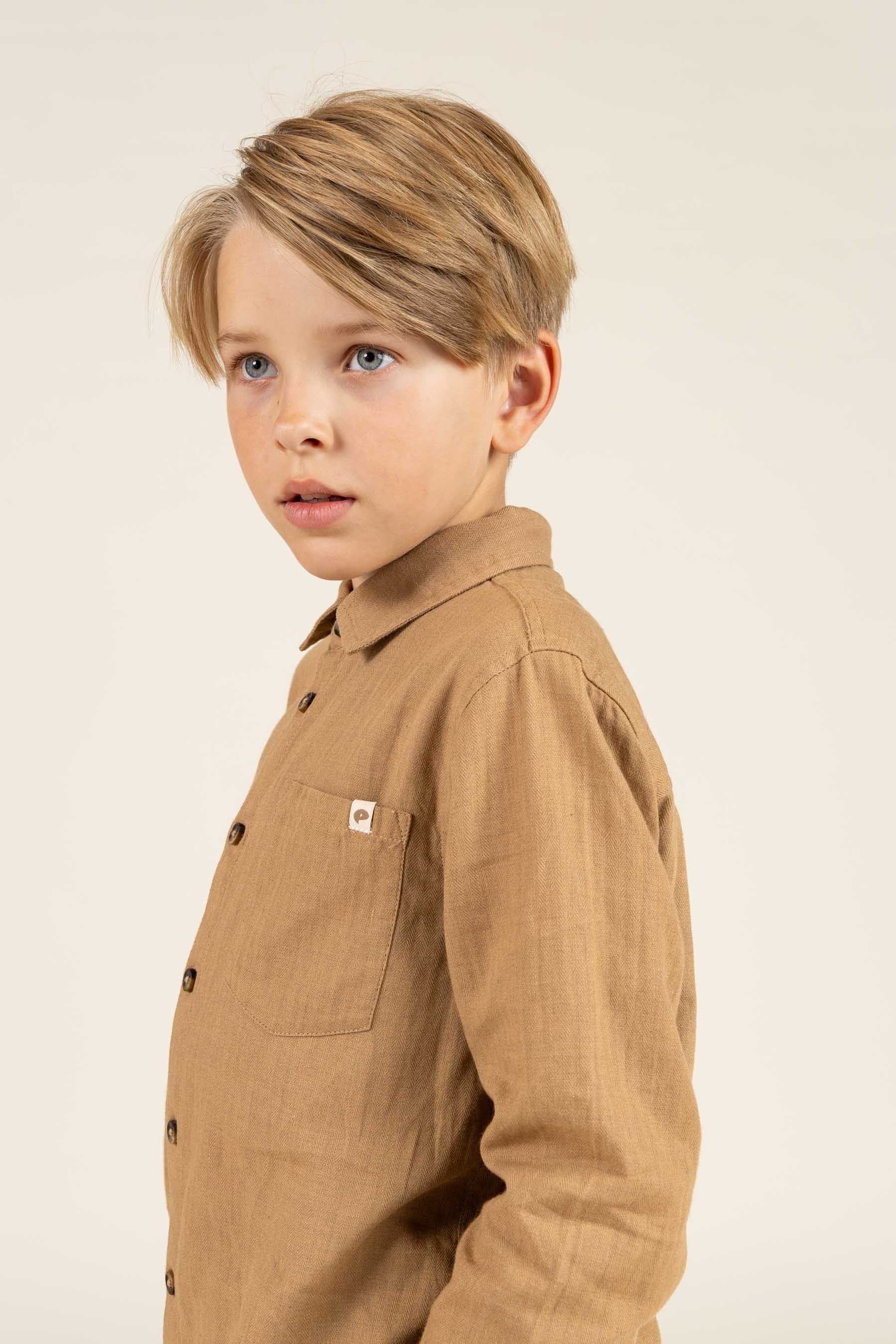 Visgraat Geweven Katoenen Shirt - Tween - Light Brown | 100804 Edward