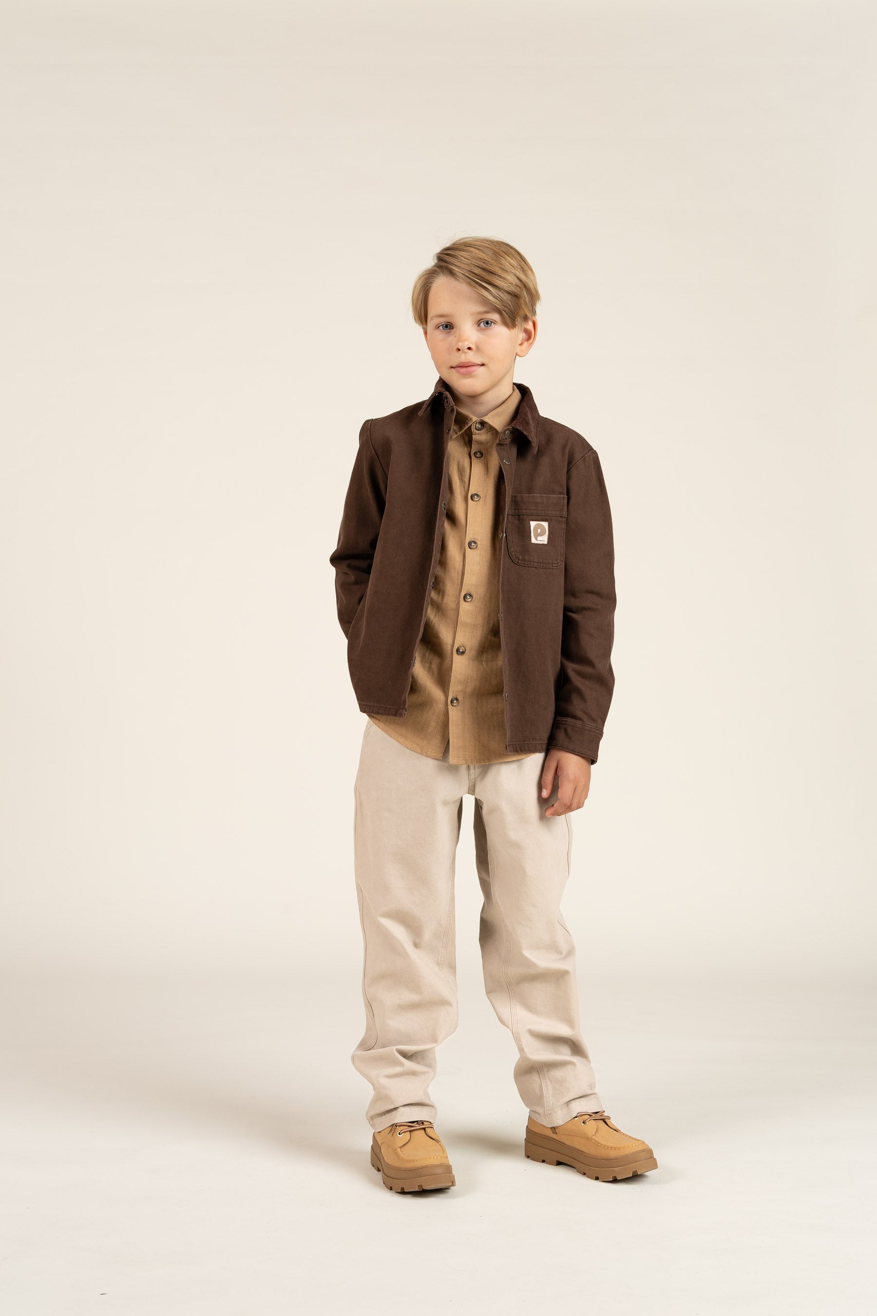 Visgraat Geweven Katoenen Shirt - Tween - Light Brown | 100804 Edward