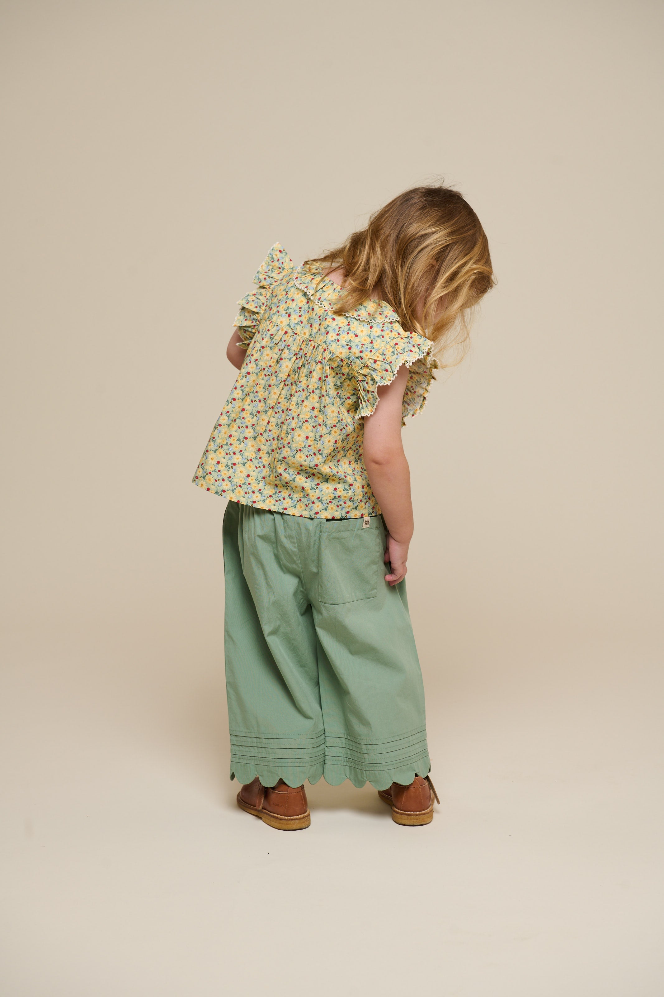Poplin Top met Bloemenprint en Ruche - Kids - Green | 100950 Poppy