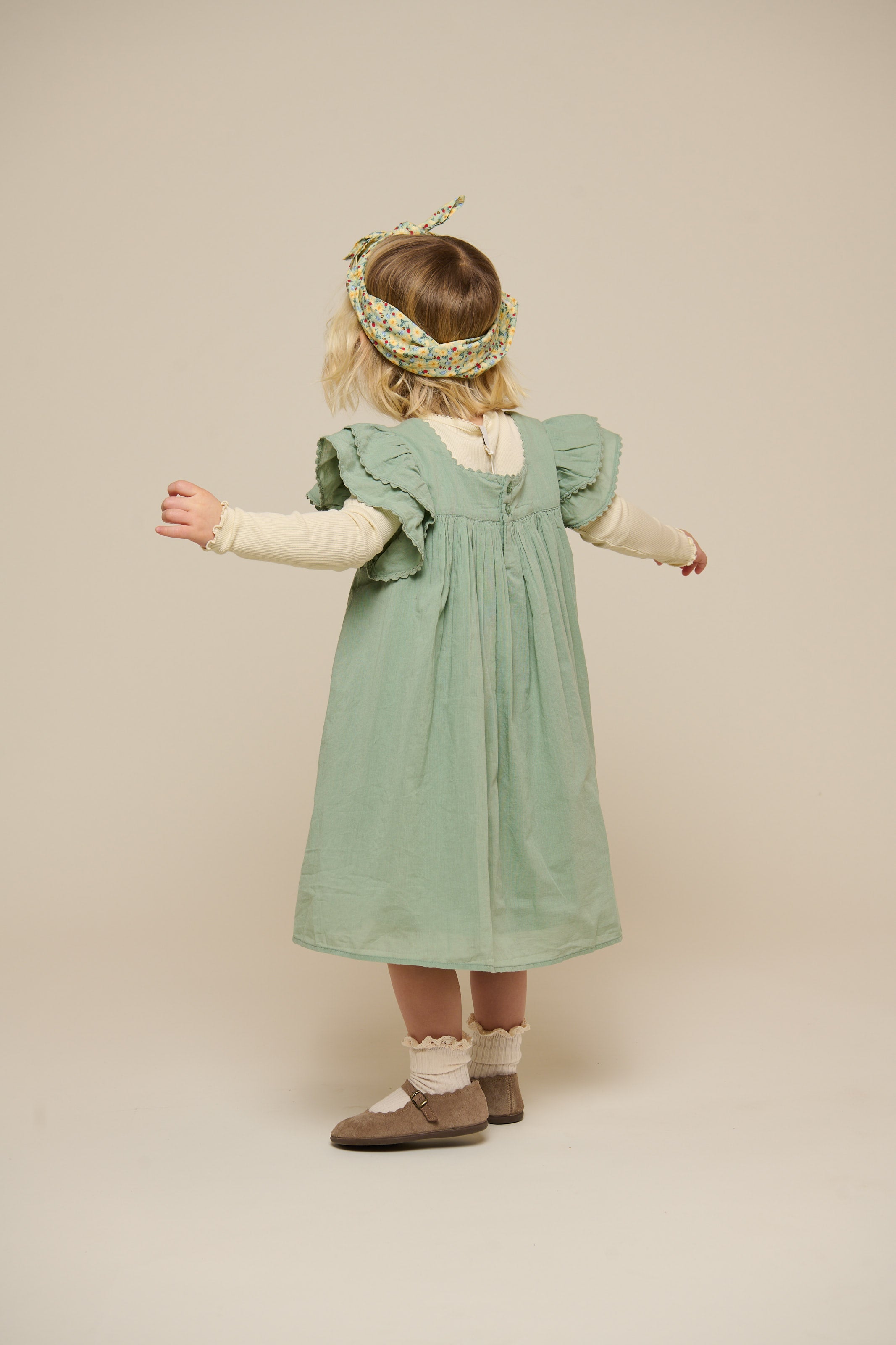 Katoenen jurk met Ric Rac Ruche - Kids - Dusty Green | 101035 Alma