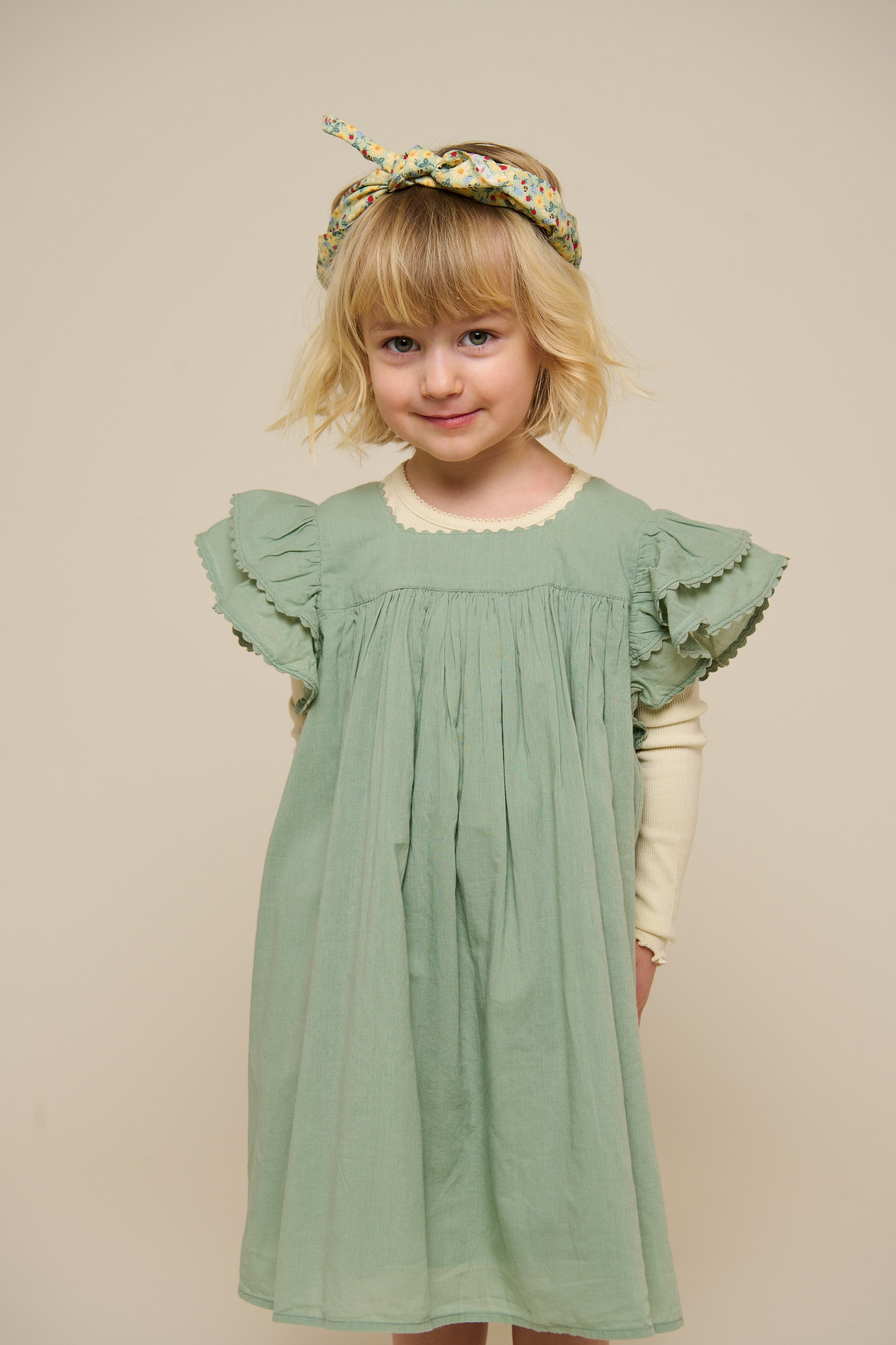Katoenen jurk met Ric Rac Ruche - Kids - Dusty Green | 101035 Alma