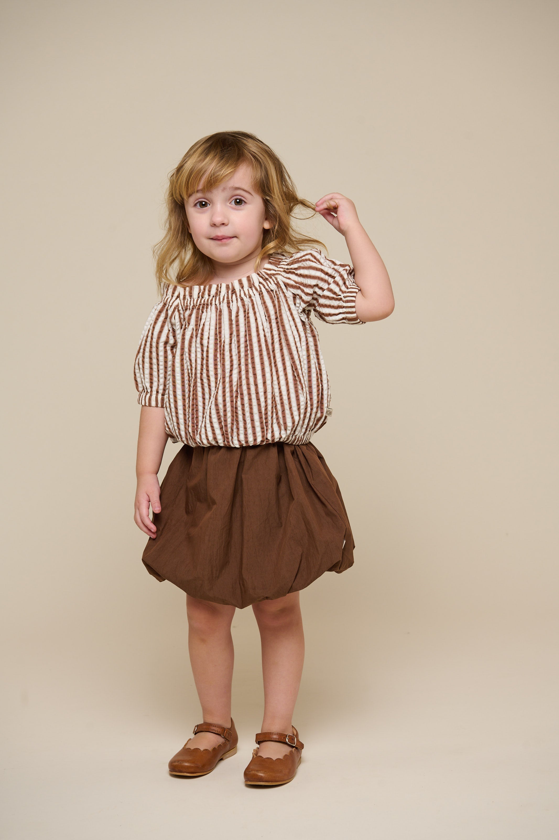 Gestreepte Seersucker Top - Kids - Brown | 101191 Nadia