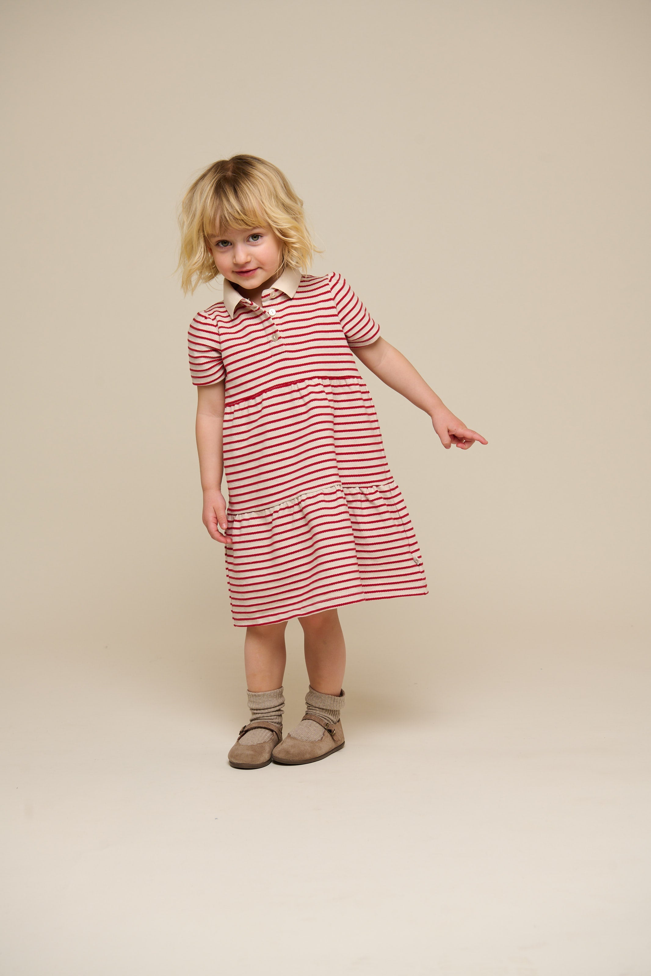 Gestreepte jersey jurk - Kids - Cherry Red | 101008 Emmie