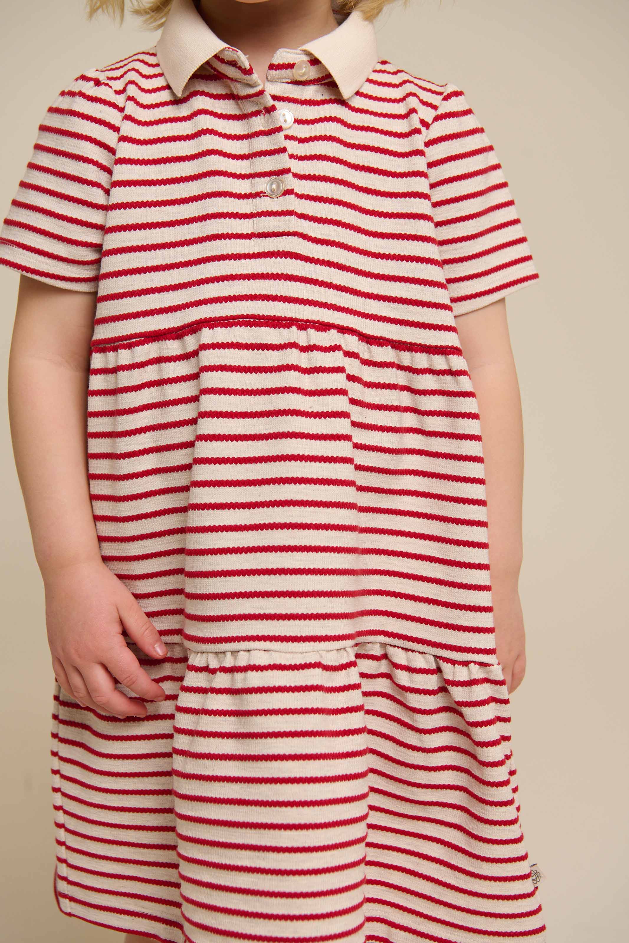 Gestreepte jersey jurk - Kids - Cherry Red | 101008 Emmie