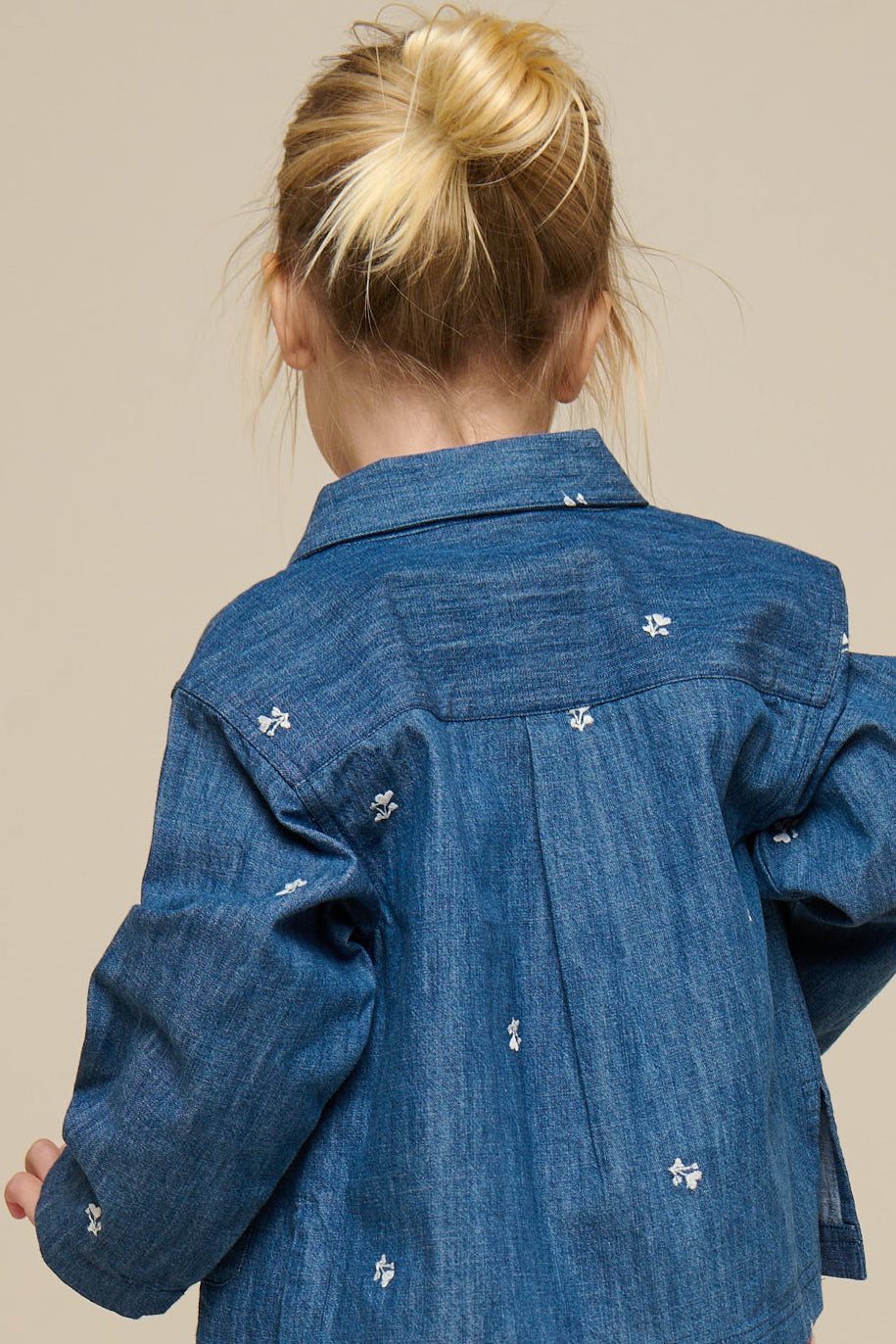 Geborduurde Lichte Denim Overhemdjas - Kids - Blue Denim | 101051 Isabella