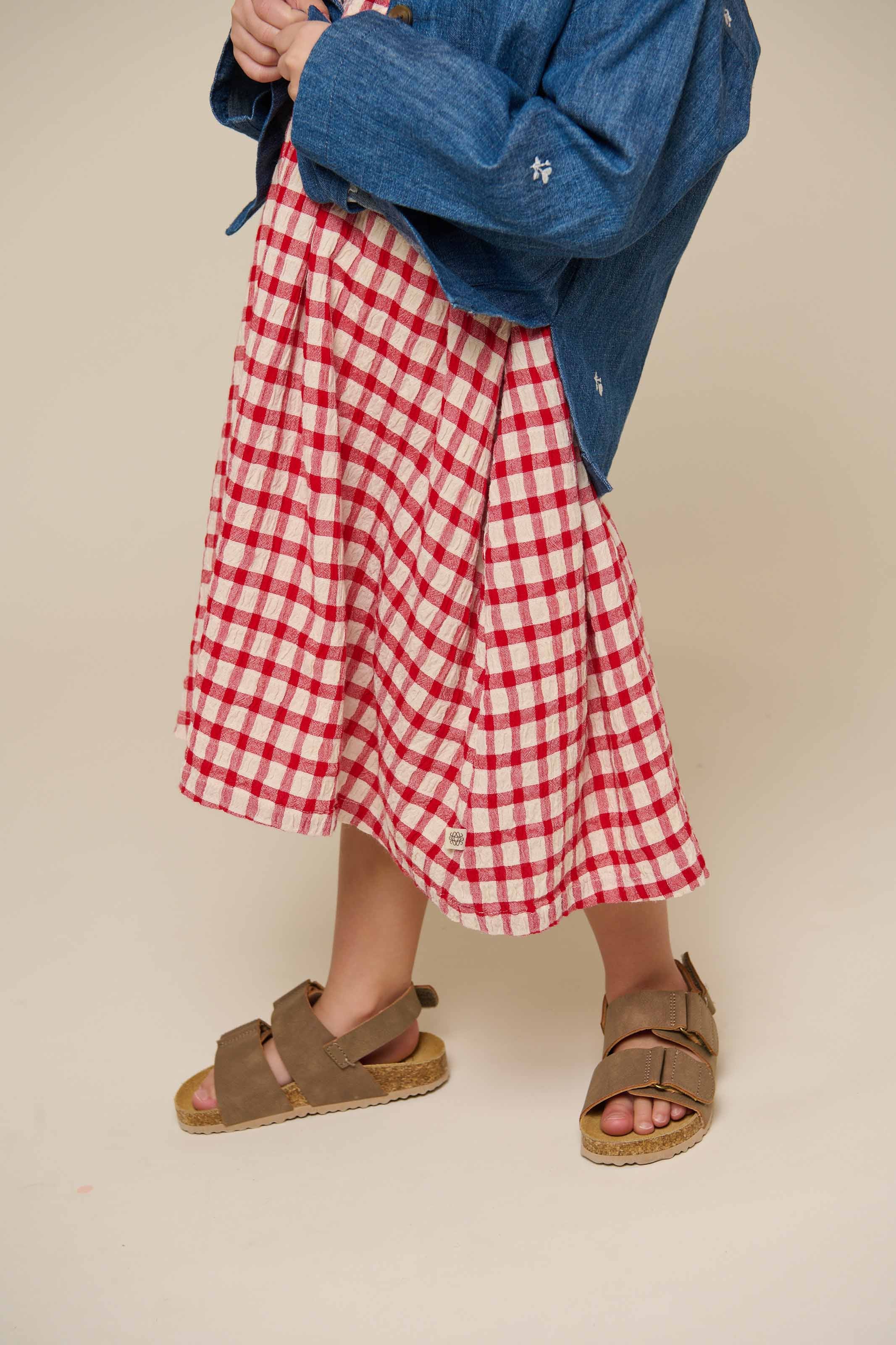 Geruite Katoenen Jurk - Kids - Cherry Red | 100904 Bonnie