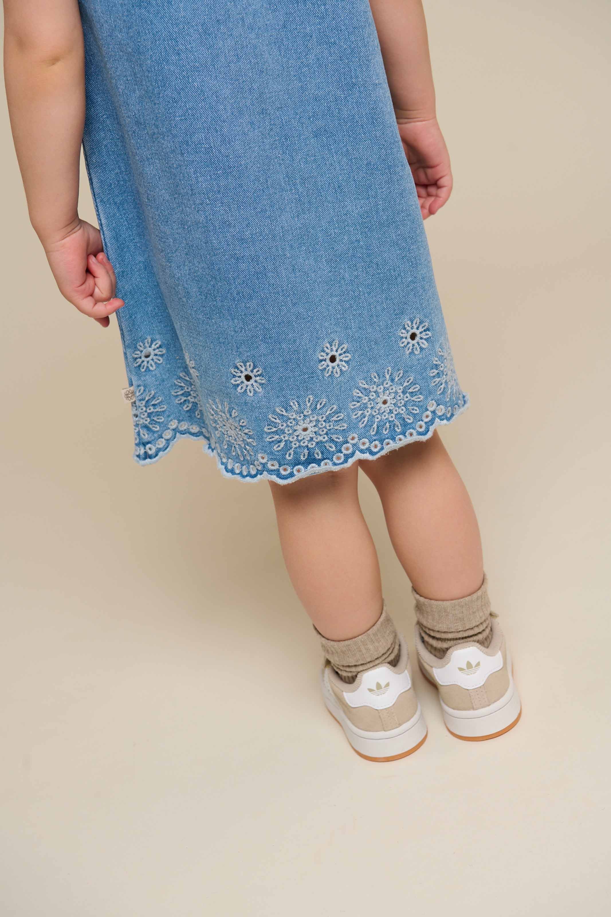 Geborduurde denim minijurk - Kids - Light Blue Denim | 101018 Vera