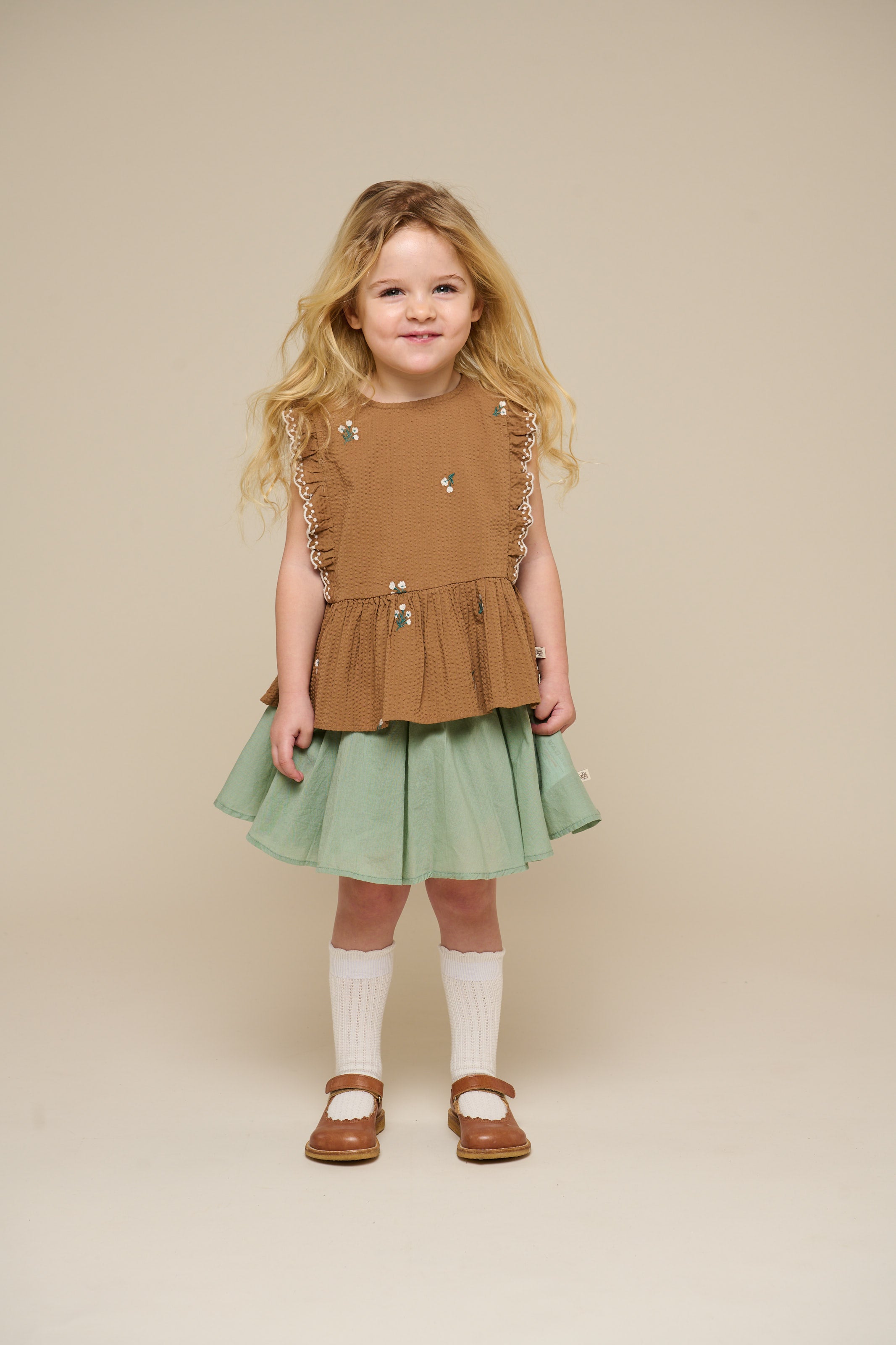 Geborduurde Seersucker Top - Kids - Coconut | 100982 Nora