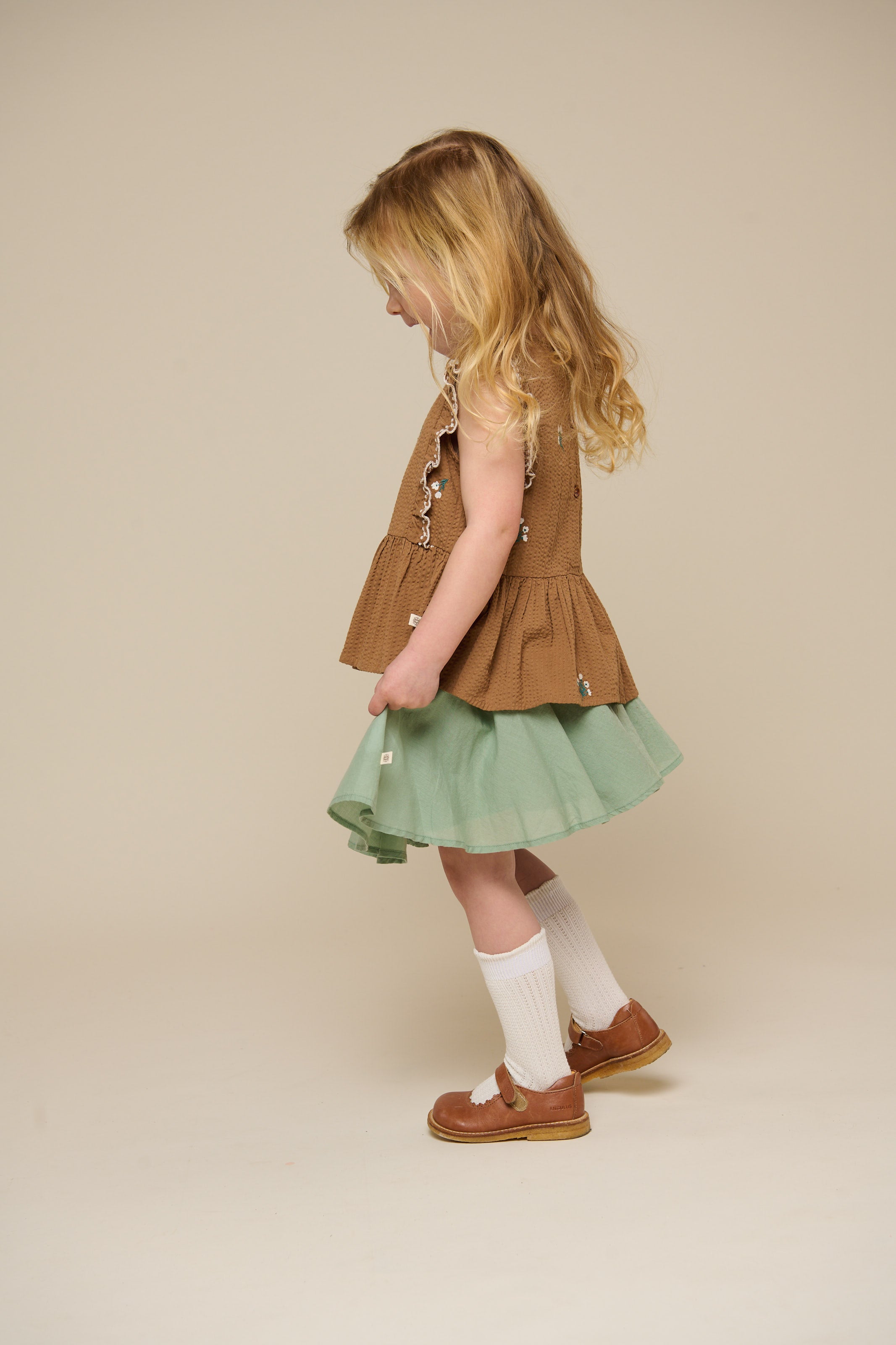 Geborduurde Seersucker Top - Kids - Coconut | 100982 Nora