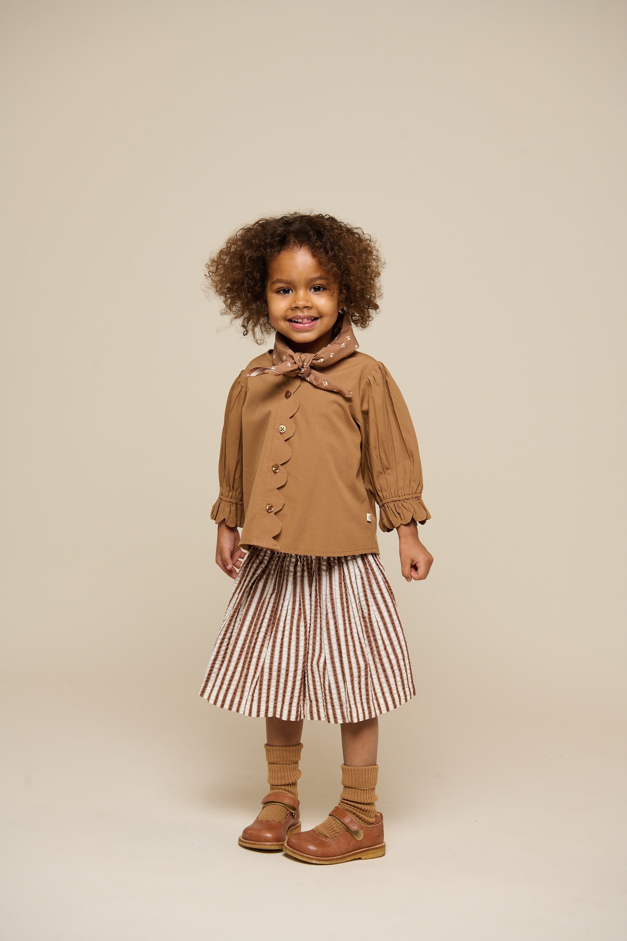 Gestreepte seersucker rok - Kids - Brown | 101193 Nadia