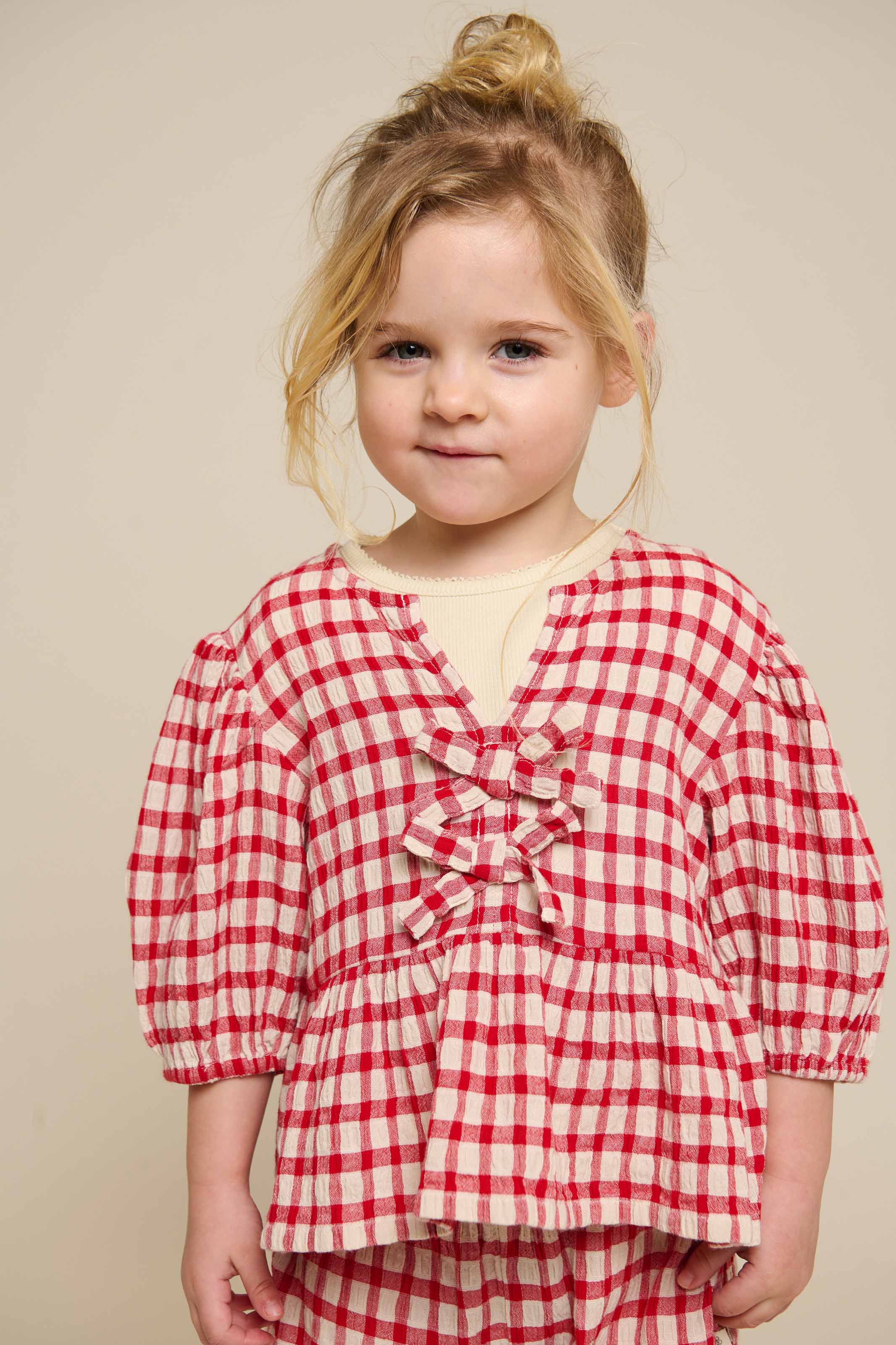 Geruite Katoenen Blouse - Kids - Cherry Red | 100908 Bonnie