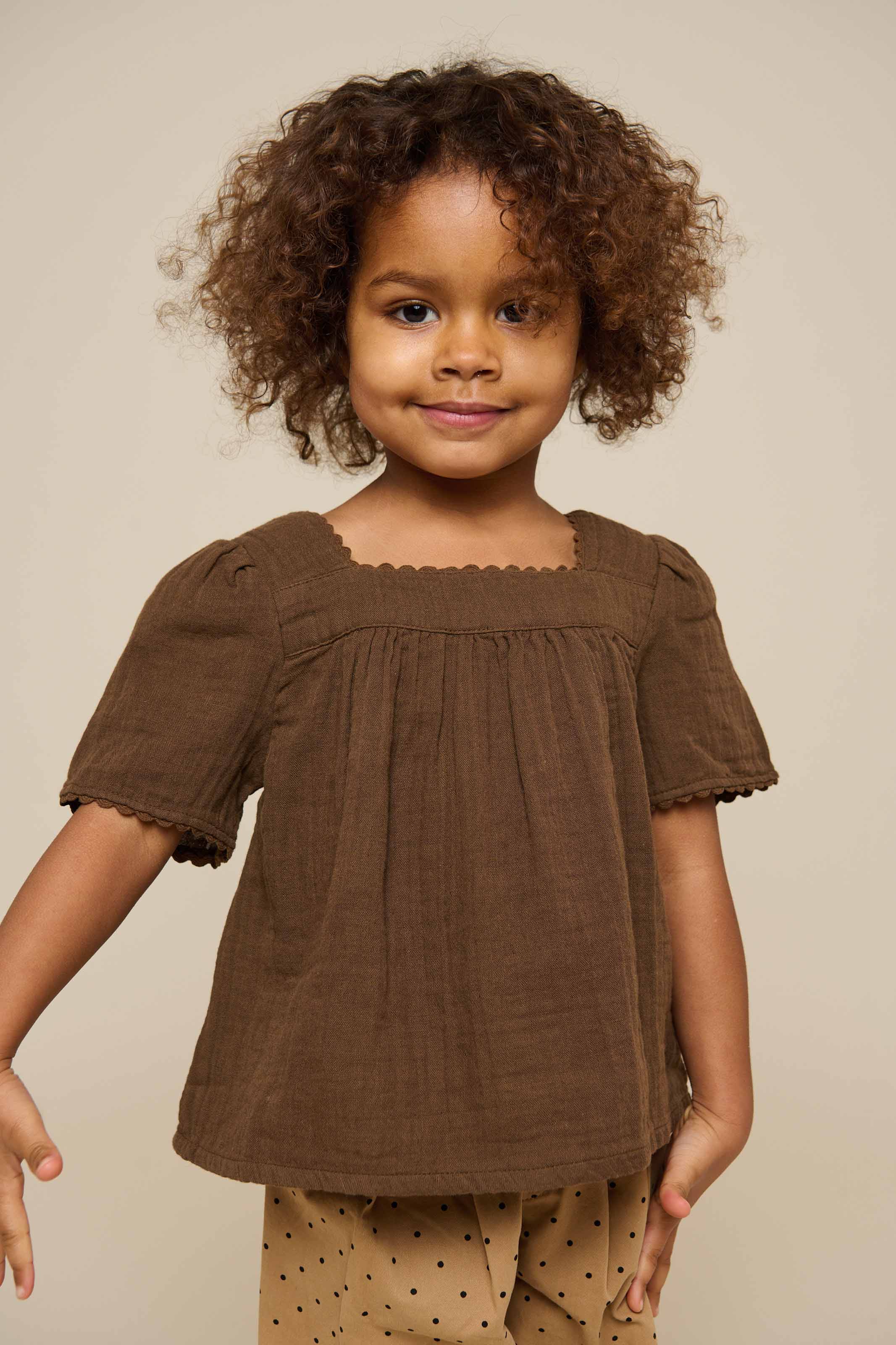 Gaze Blouse met Korte Mouwen - Kids - Dark Brown | 100916 Jasmine