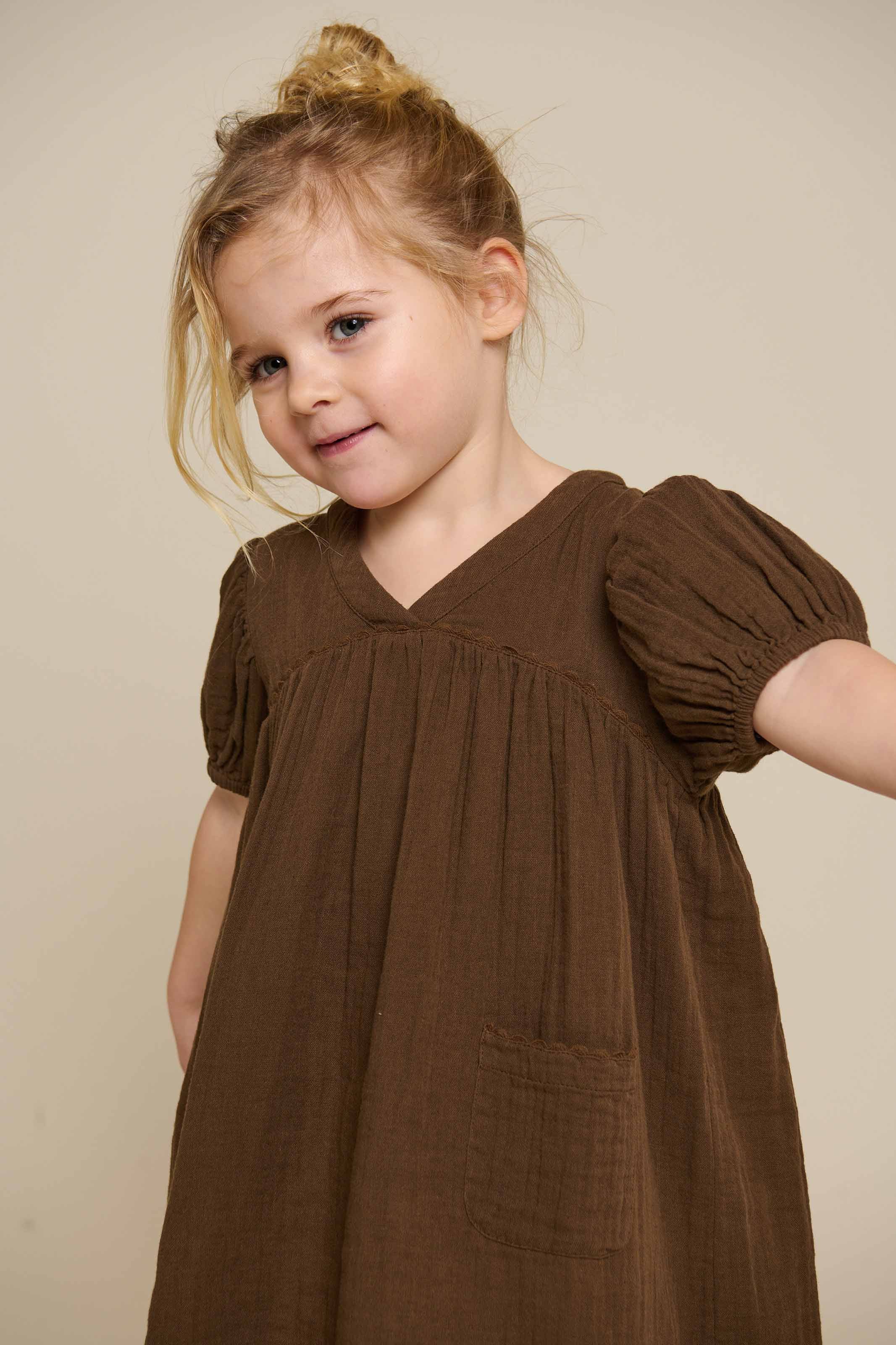 Gaze Jurk - Kids - Dark Brown | 100913 Jasmine