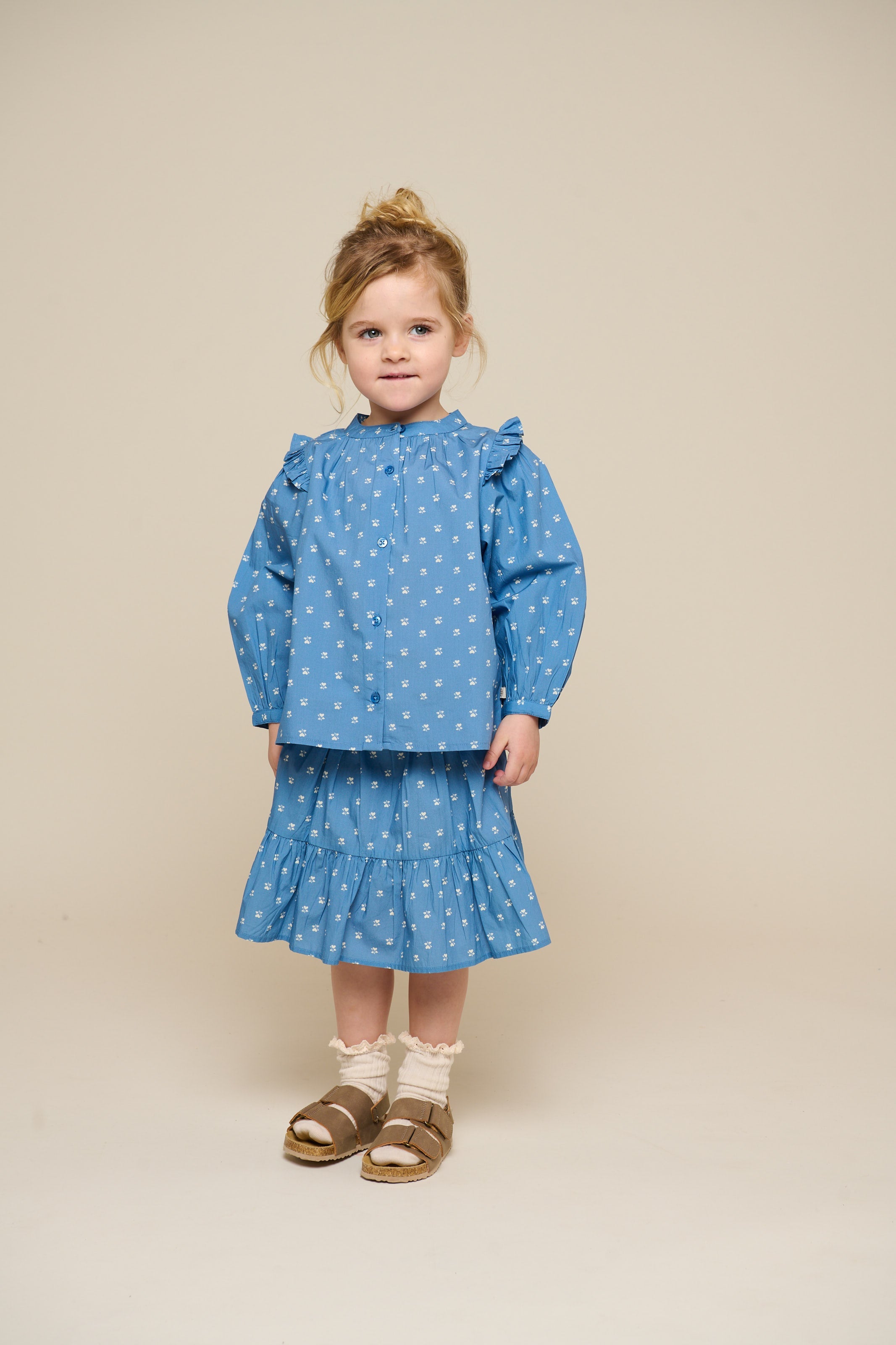 Bedrukte Poplin Overhemdblouse - Kids - Dusty Blue | 101056 Camilla