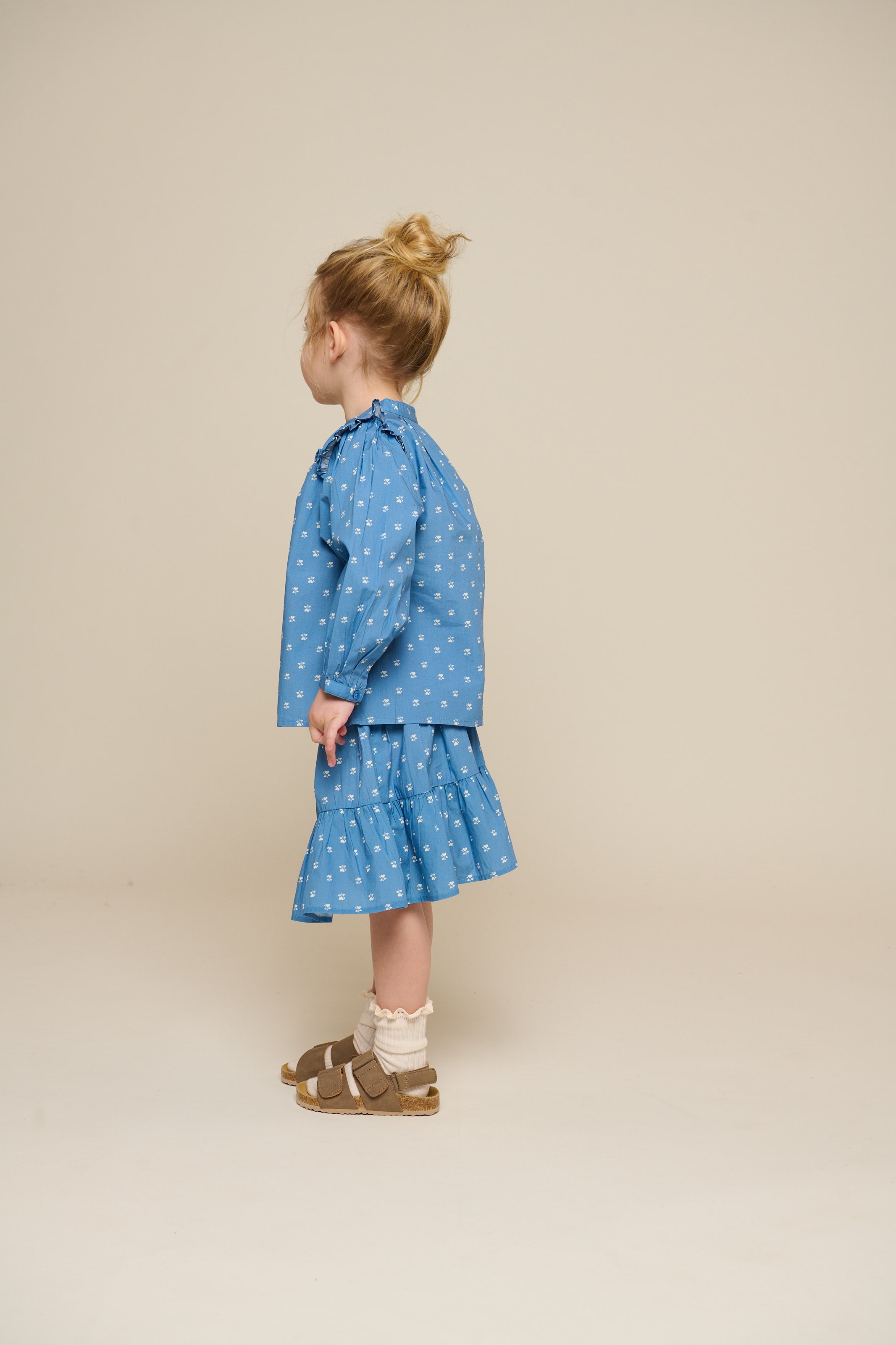Bedrukte Poplin Overhemdblouse - Kids - Dusty Blue | 101056 Camilla