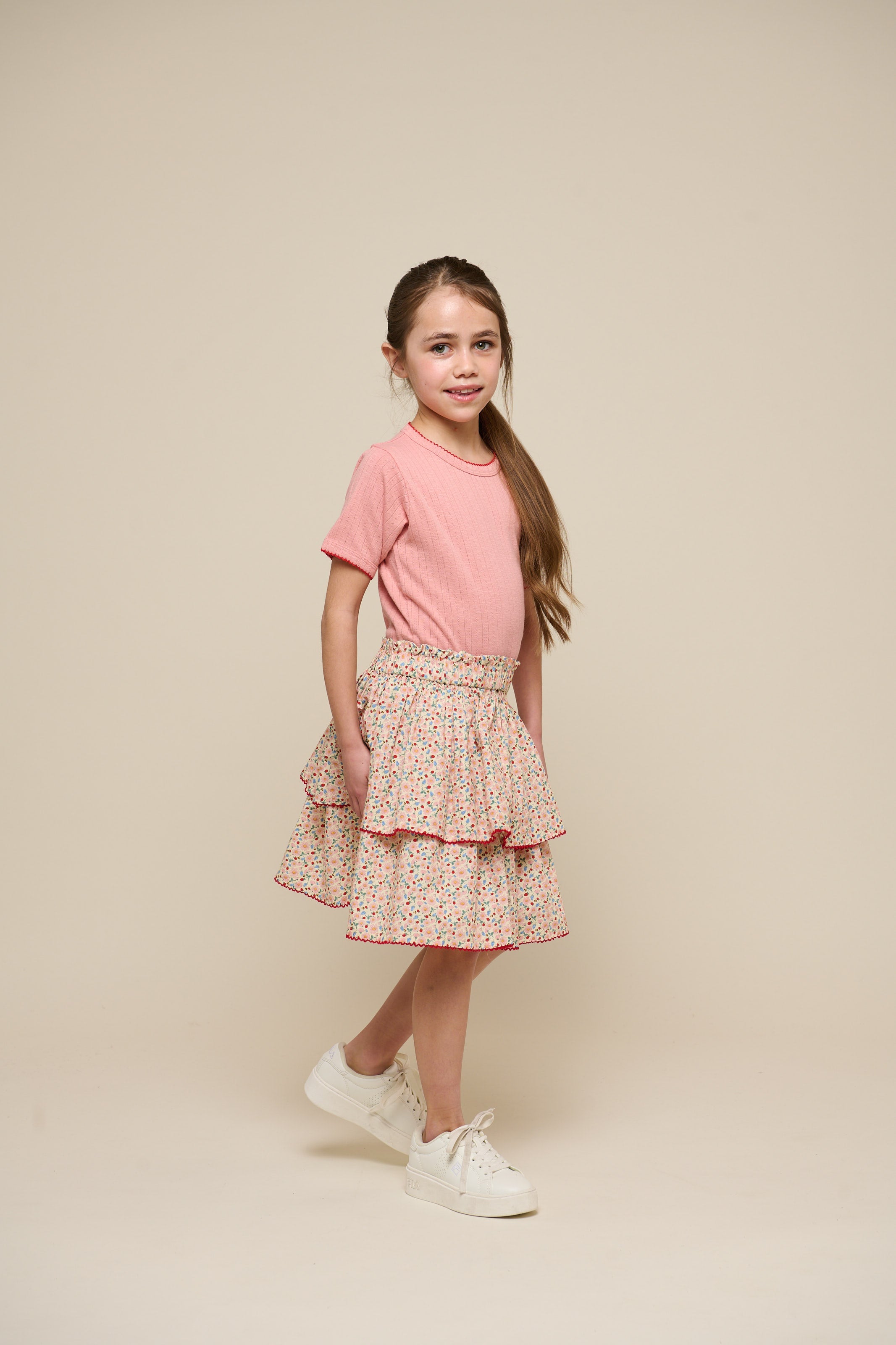 Pointelle T-shirt met contrasterende picot - Tween - Rose Tan | 101288 Drew