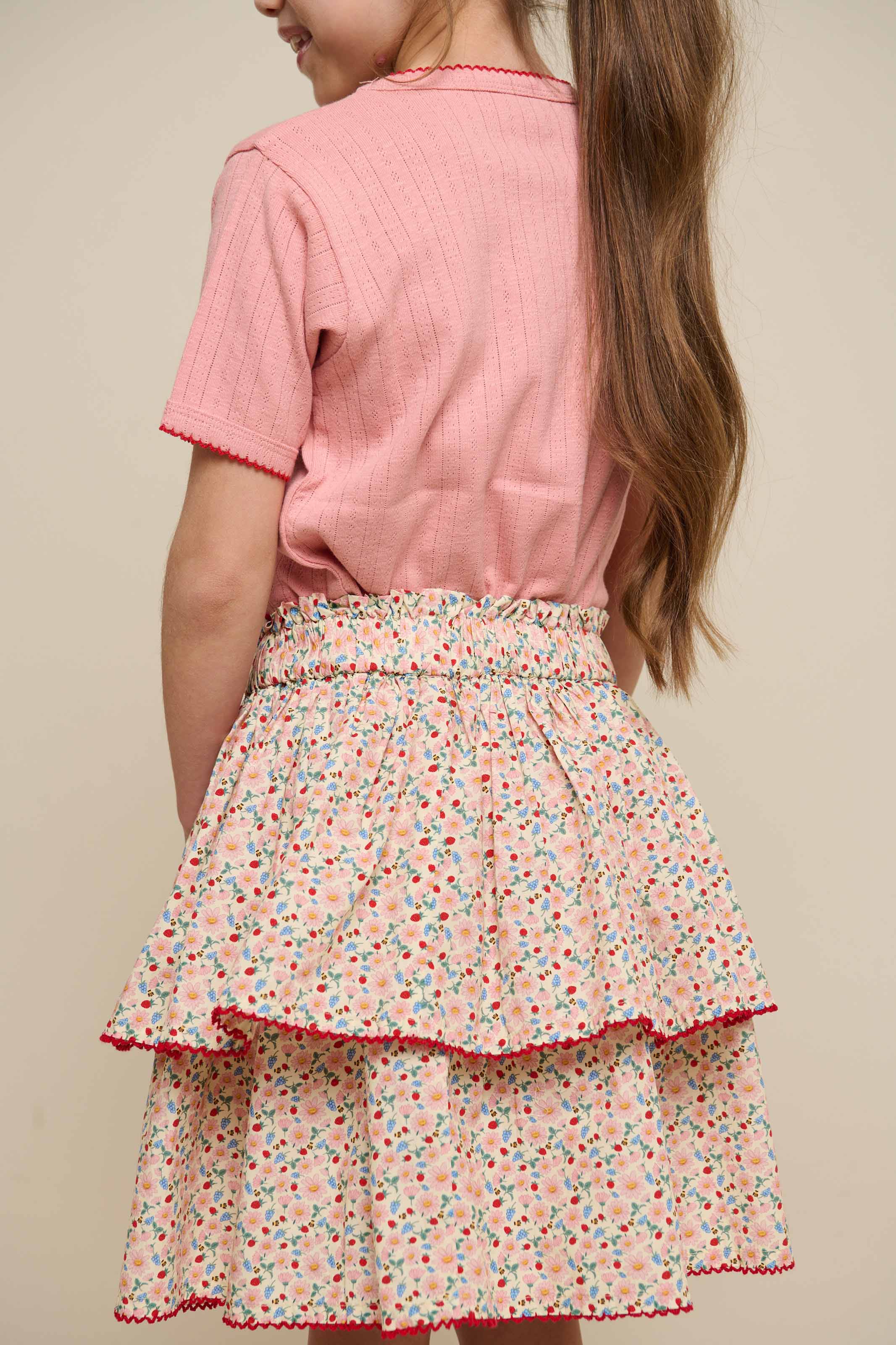 Poplin rok met bloemenprint en ruche - Tween - Rose | 100953 Poppy