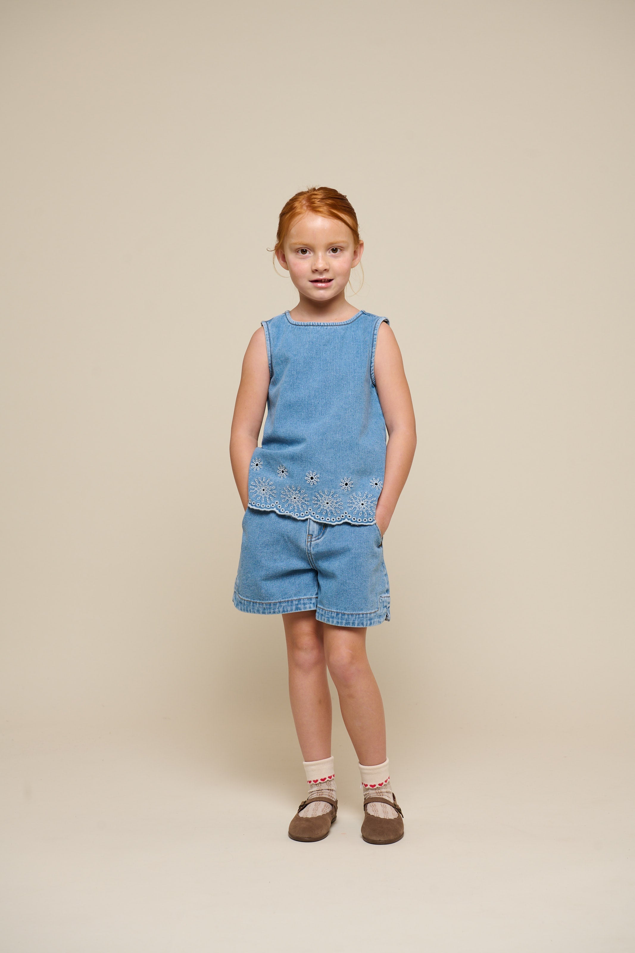 Geborduurde Denim Top - Tween - Light Blue Denim | 101021 Vera