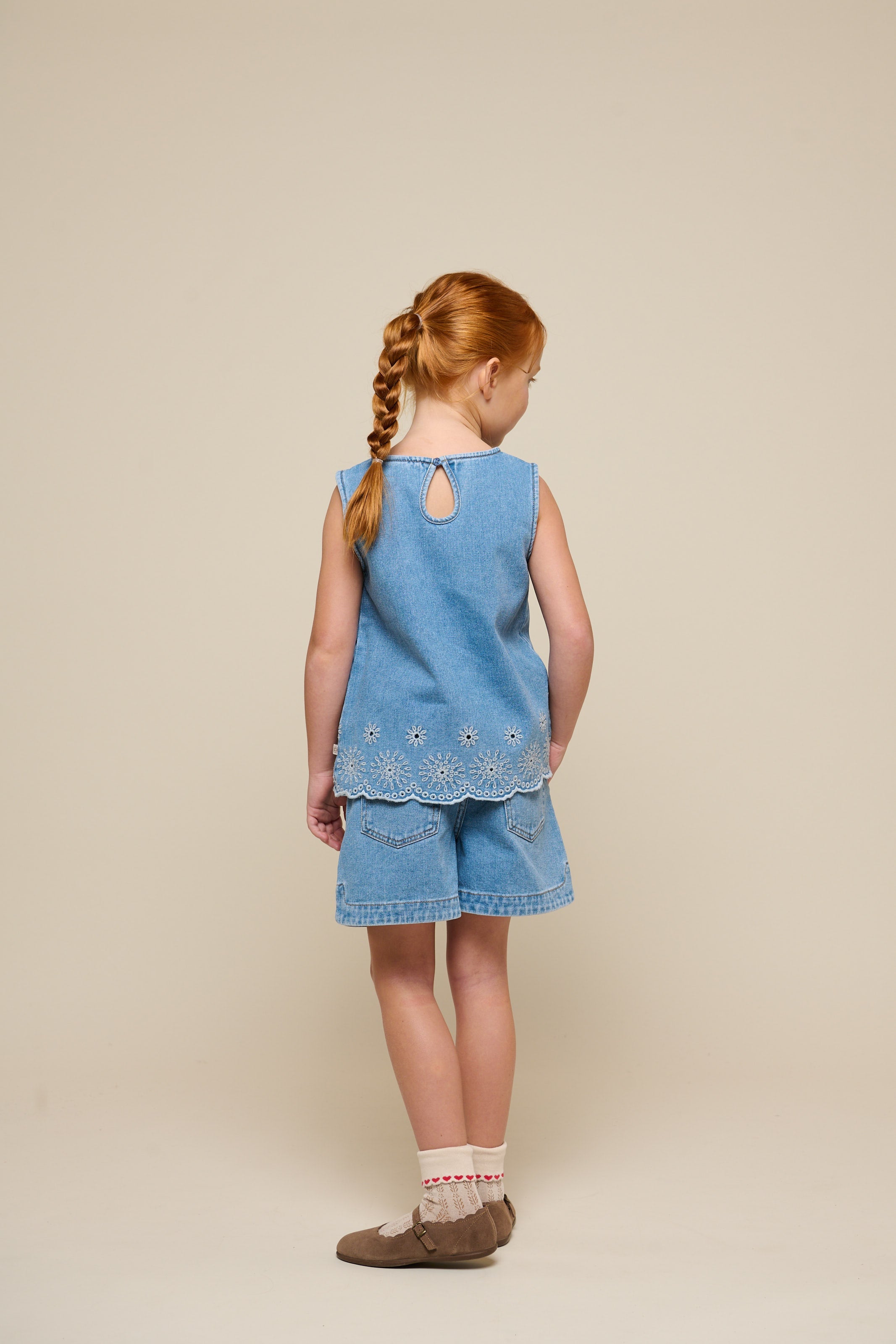 Geborduurde Denim Top - Kids - Light Blue Denim | 101020 Vera
