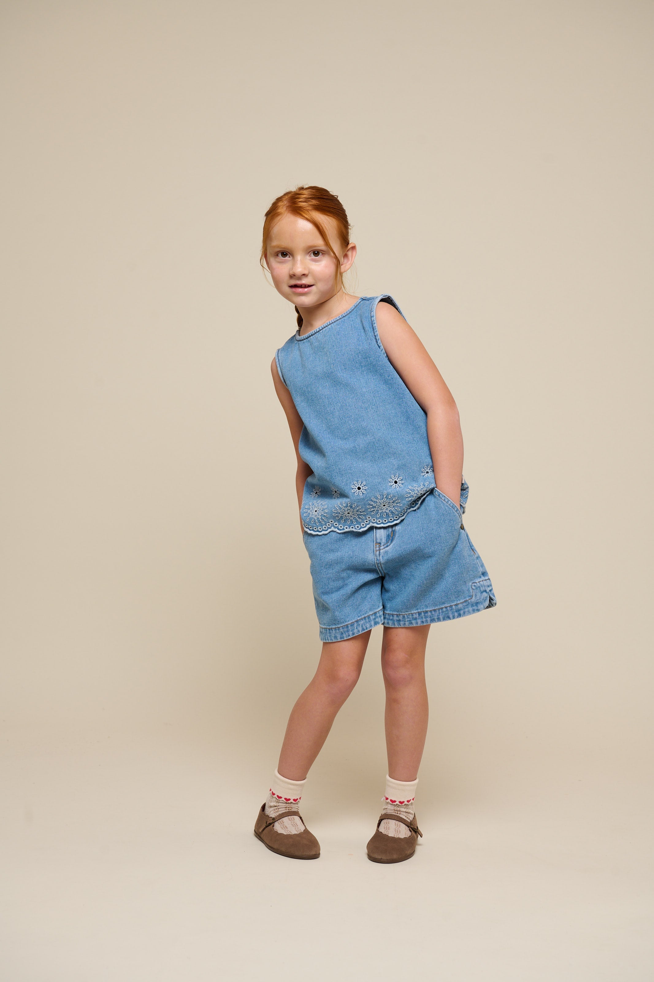 Geborduurde Denim Top - Kids - Light Blue Denim | 101020 Vera
