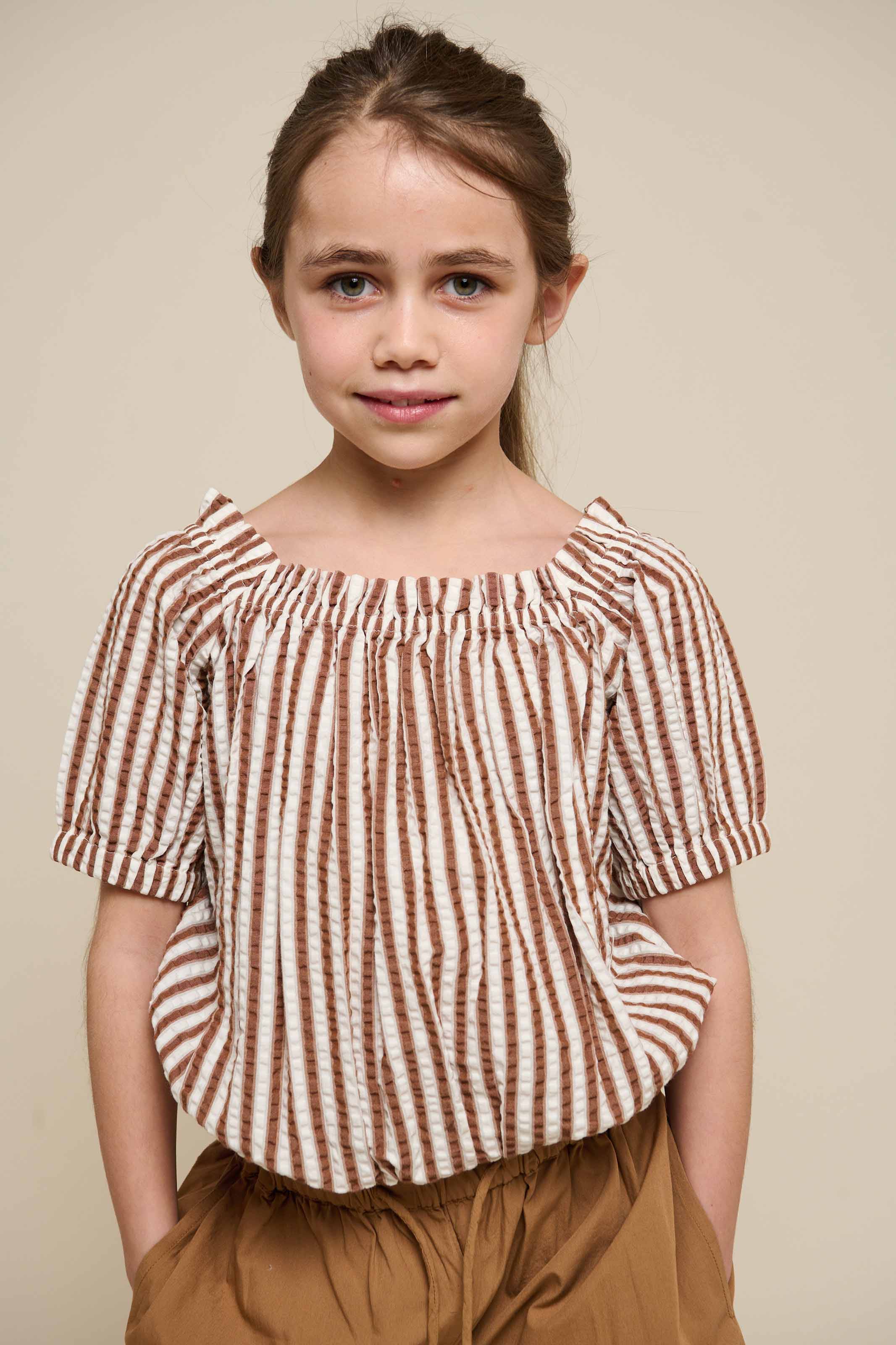 Gestreepte Seersucker Top - Tween - Brown | 101192 Nadia
