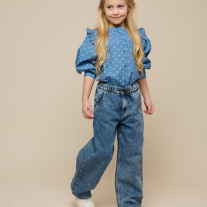Bedrukte Poplin Overhemdblouse - Tween - Dusty Blue | 101087 Camilla