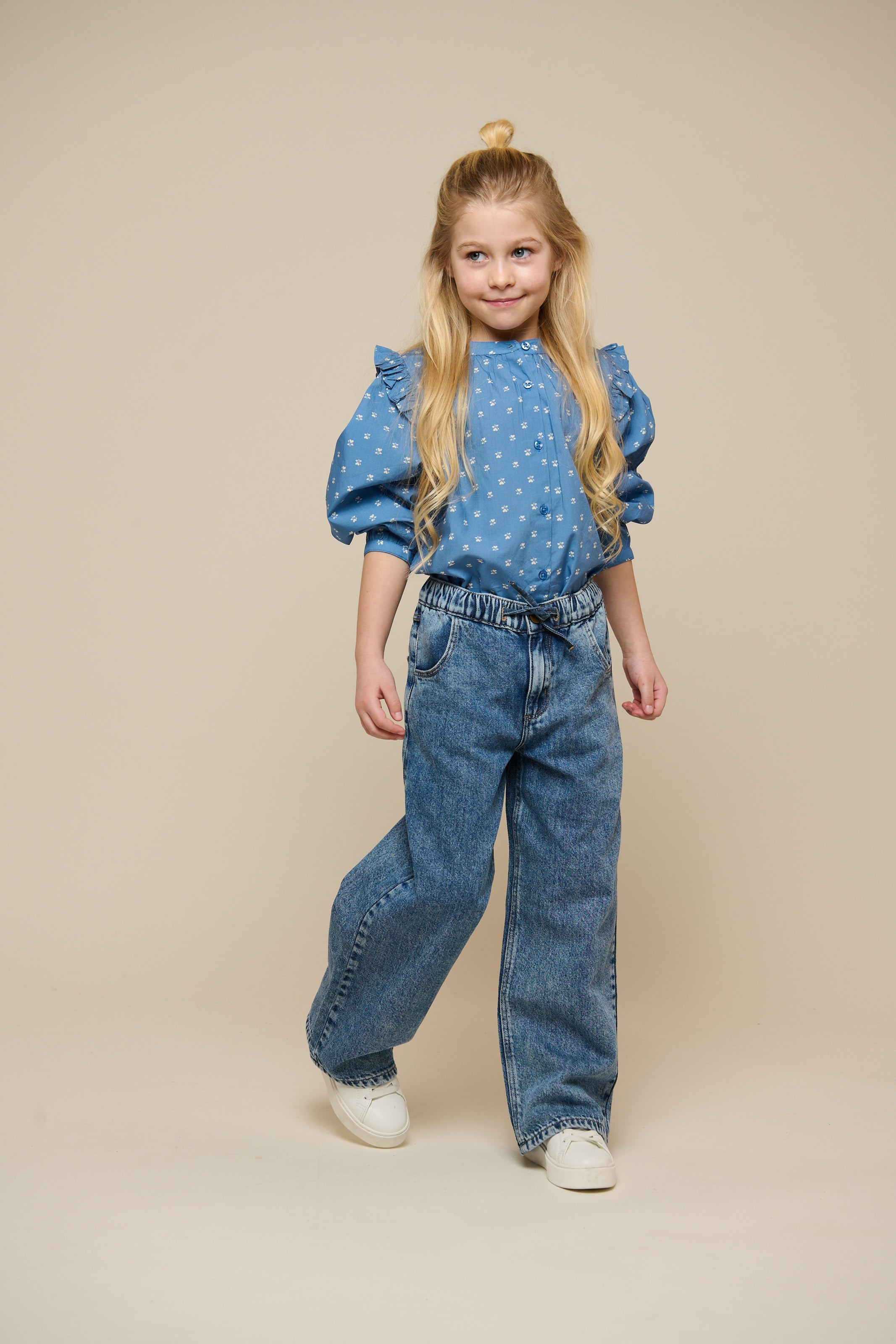 Bedrukte Poplin Overhemdblouse - Tween - Dusty Blue | 101087 Camilla