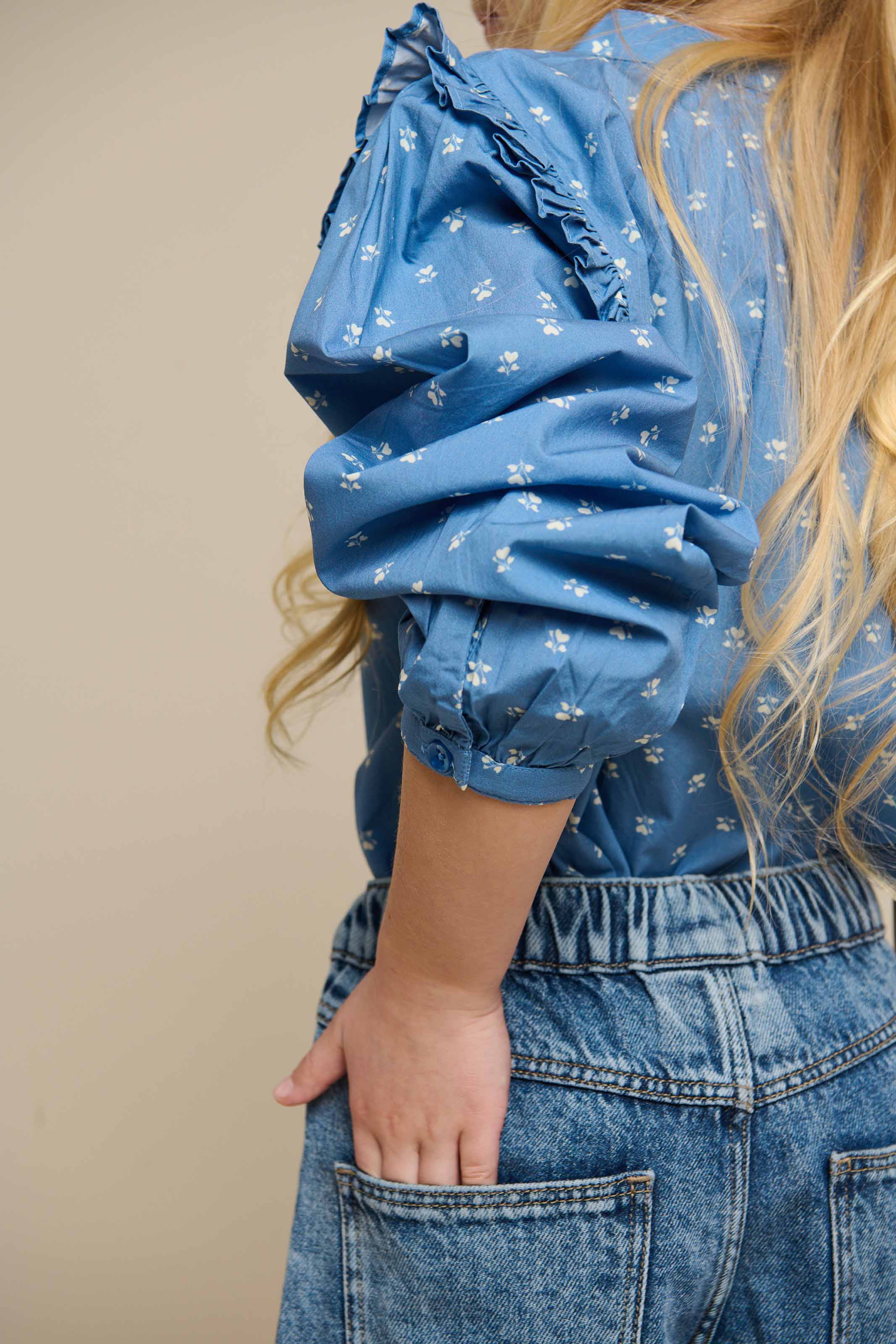 Bedrukte Poplin Overhemdblouse - Tween - Dusty Blue | 101087 Camilla