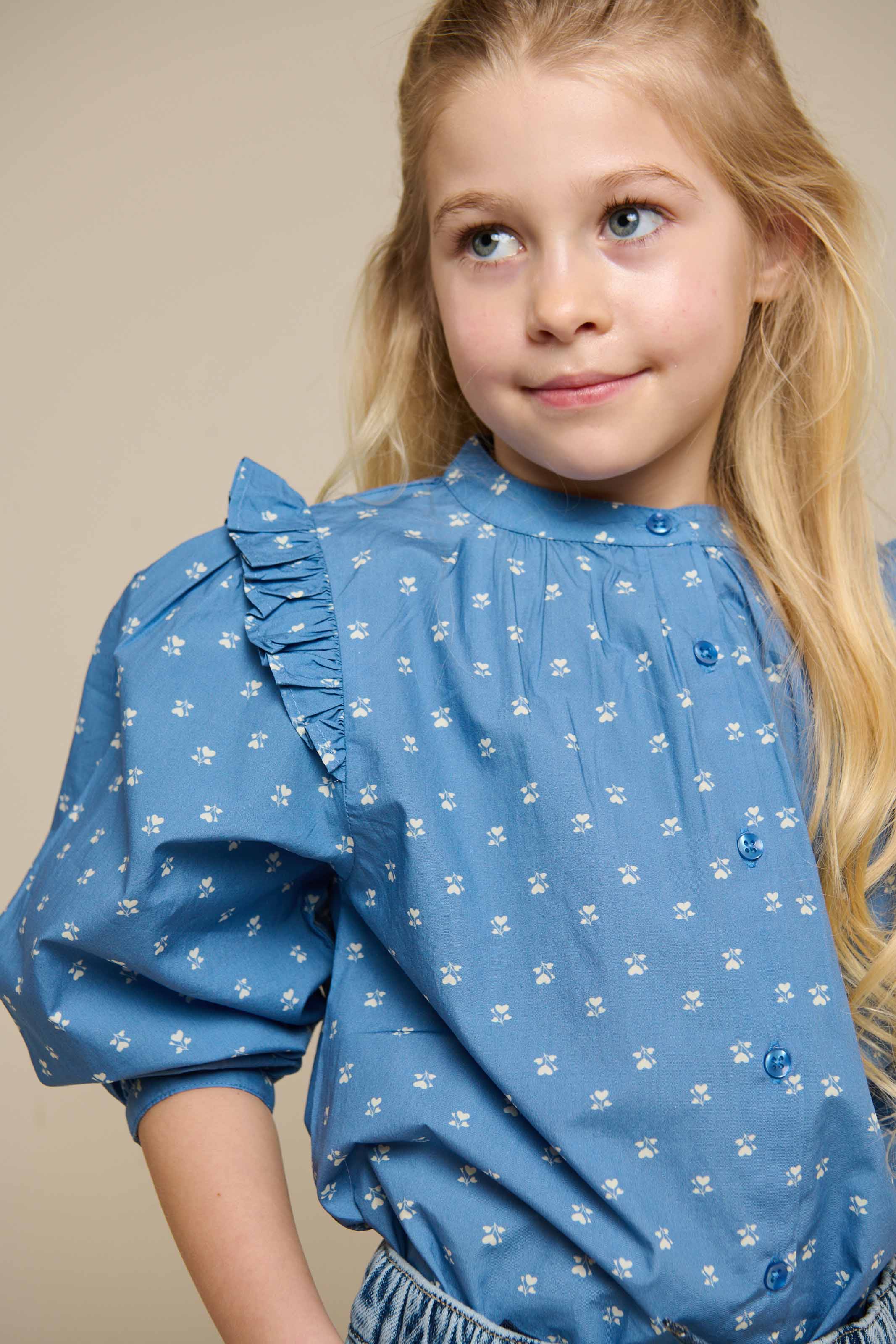 Bedrukte Poplin Overhemdblouse - Tween - Dusty Blue | 101087 Camilla