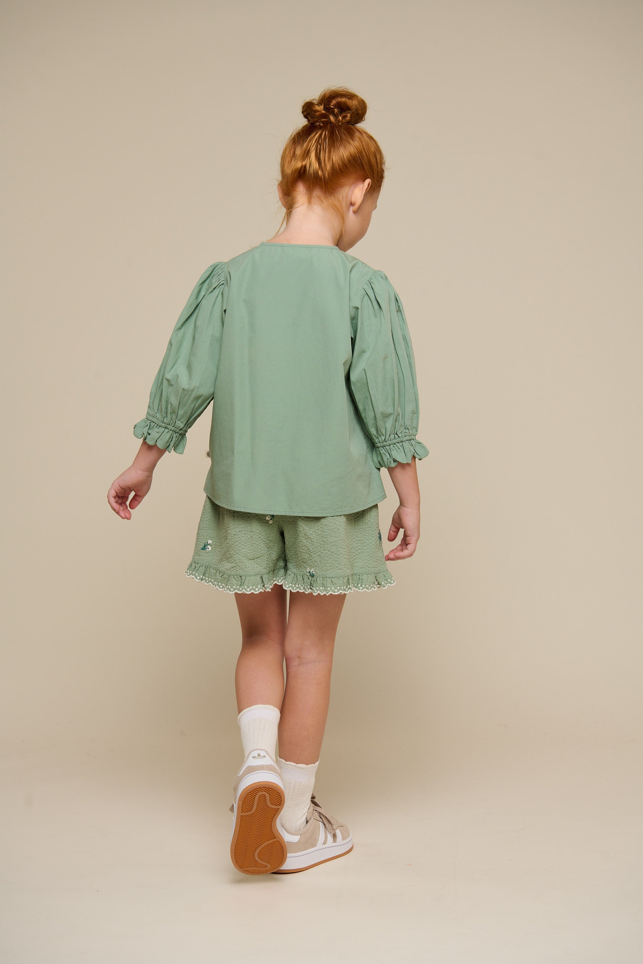 Geborduurde seersucker shorts - Tween - Dusty Green | 100985 Nora