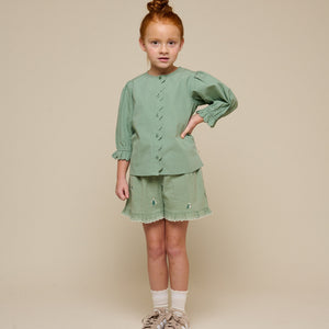 Geborduurde seersucker shorts - Tween - Dusty Green | 100985 Nora