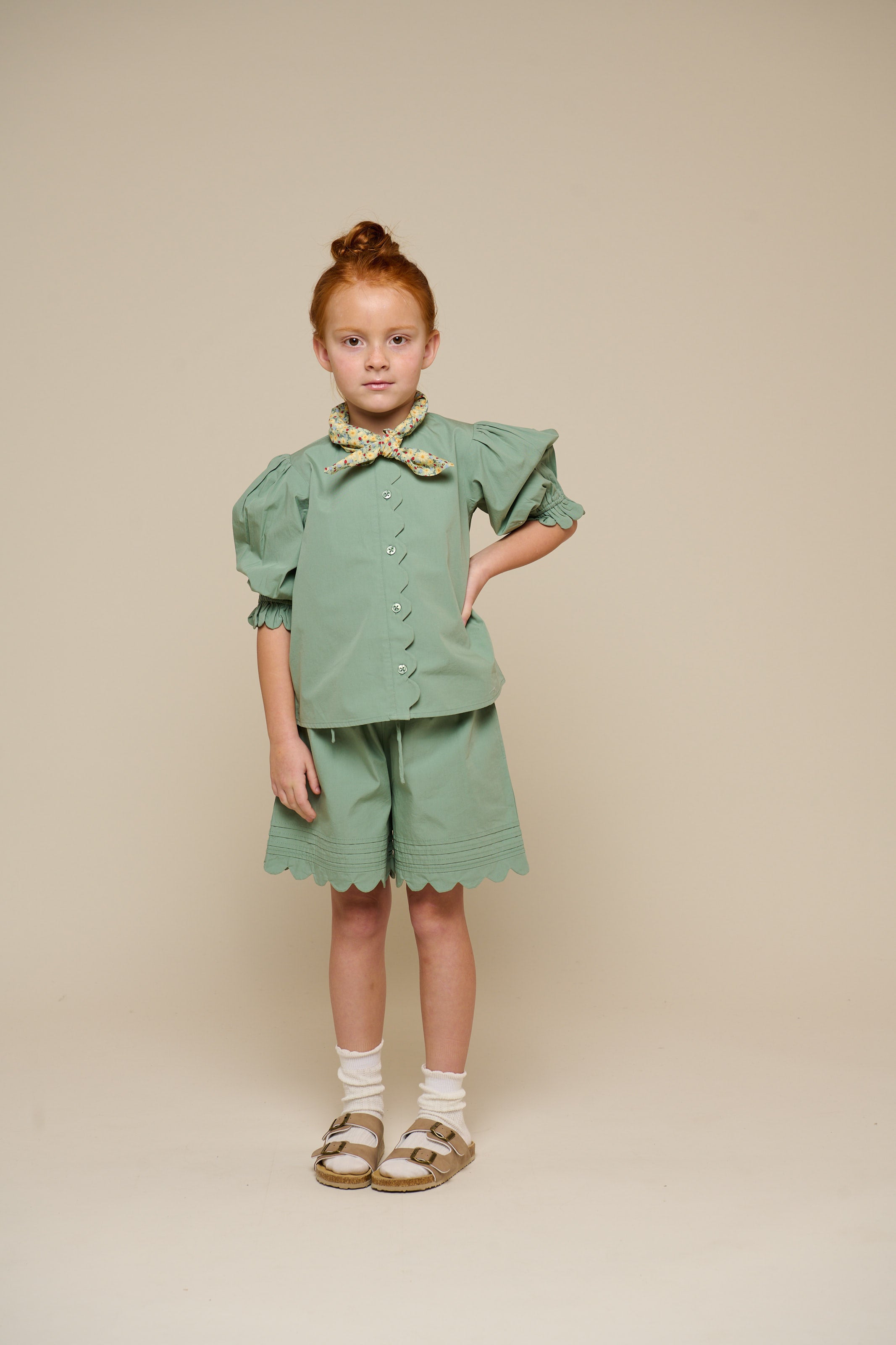 Poplinshorts met Scalloprand - Tween - Dusty Green | 101076 Joy