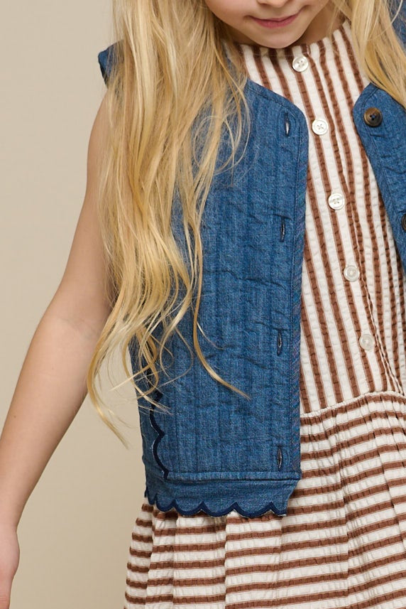 Gestreepte seersucker jurk - Tween - Brown | 101196 Nadia