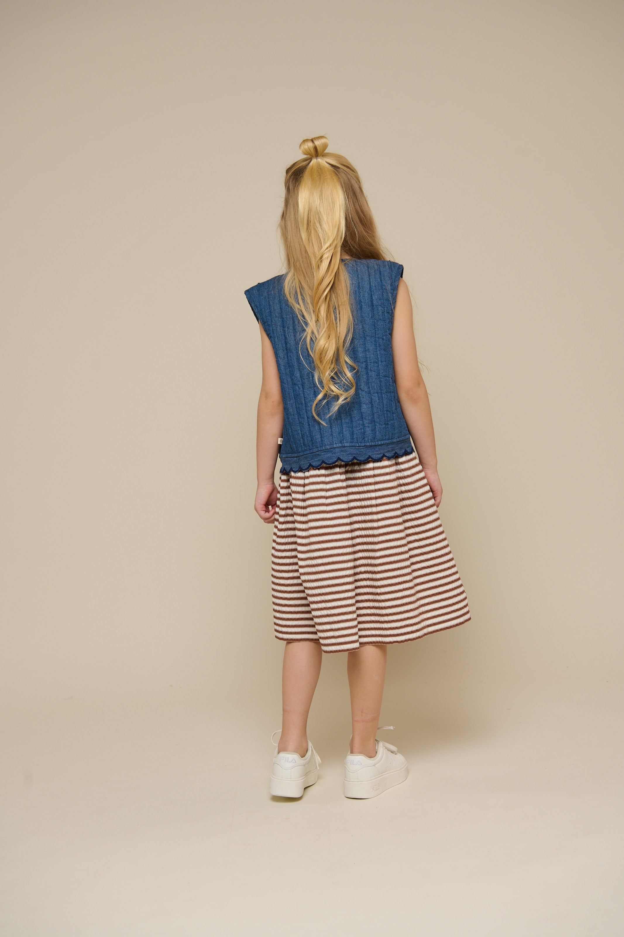 Gestreepte seersucker jurk - Tween - Brown | 101196 Nadia