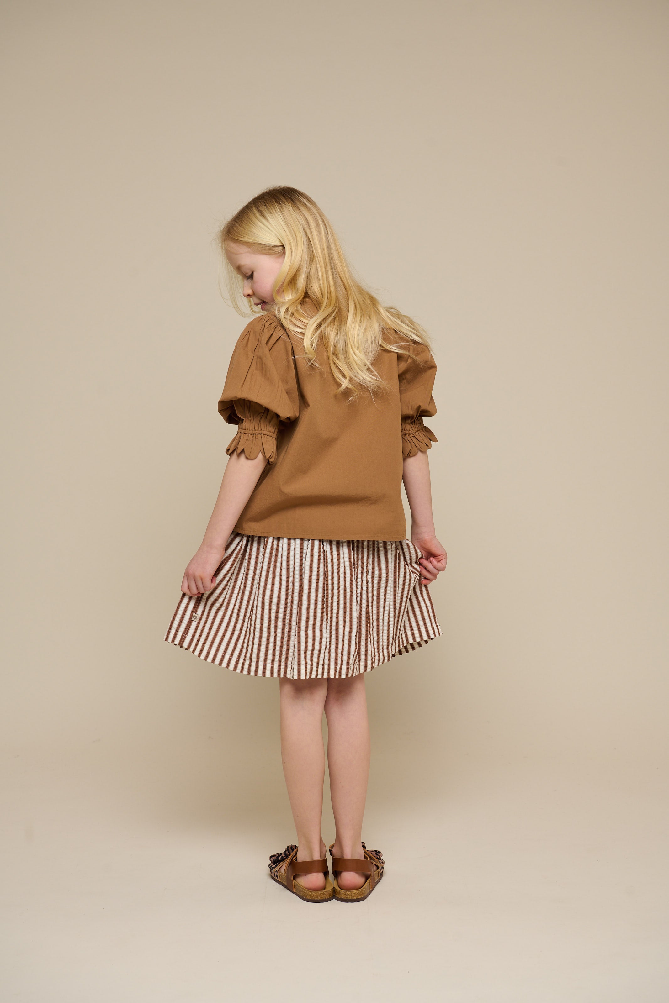 Gestreepte seersucker rok - Tween - Brown | 101194 Nadia