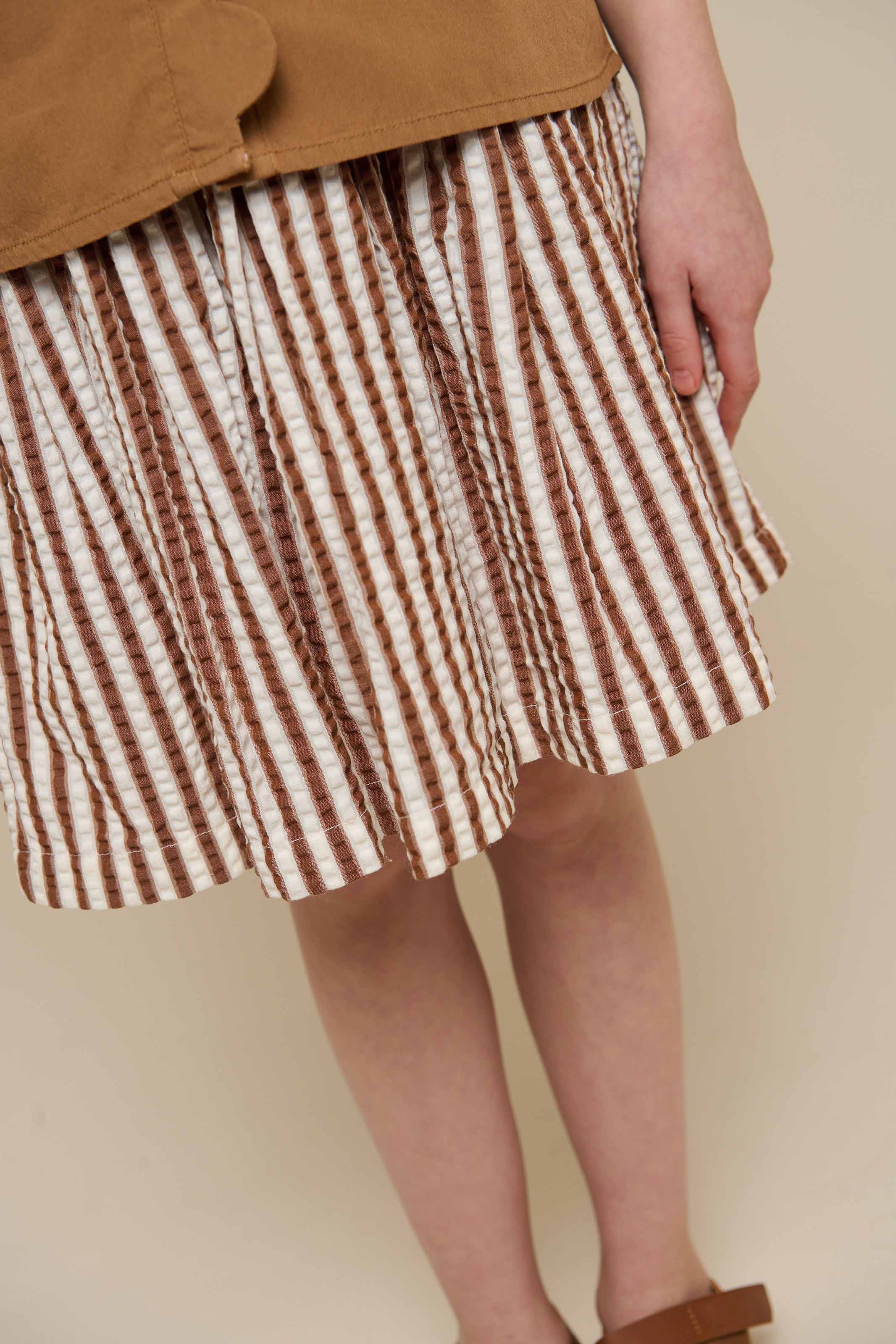 Gestreepte seersucker rok - Tween - Brown | 101194 Nadia