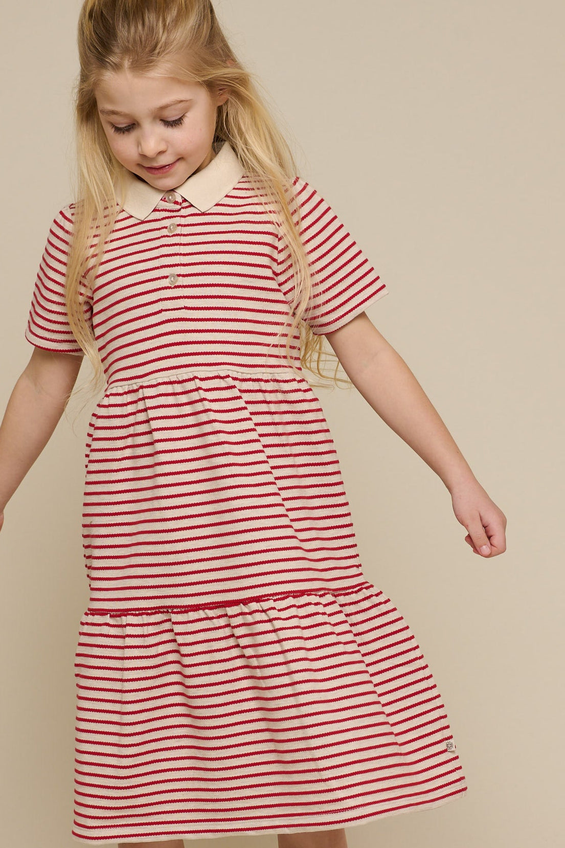 Gestreepte jersey jurk - Tween - Cherry Red | 101009 Emmie