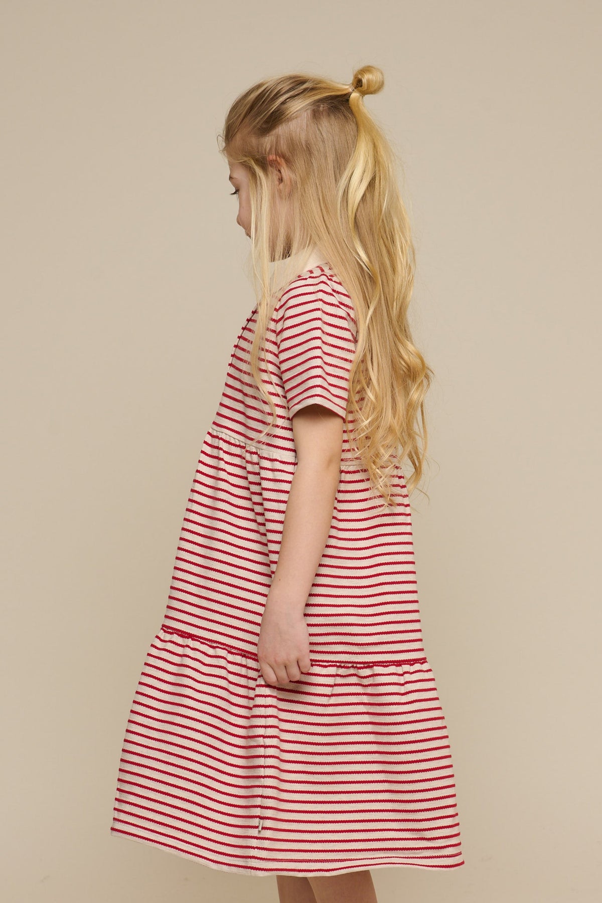 Gestreepte jersey jurk - Tween - Cherry Red | 101009 Emmie